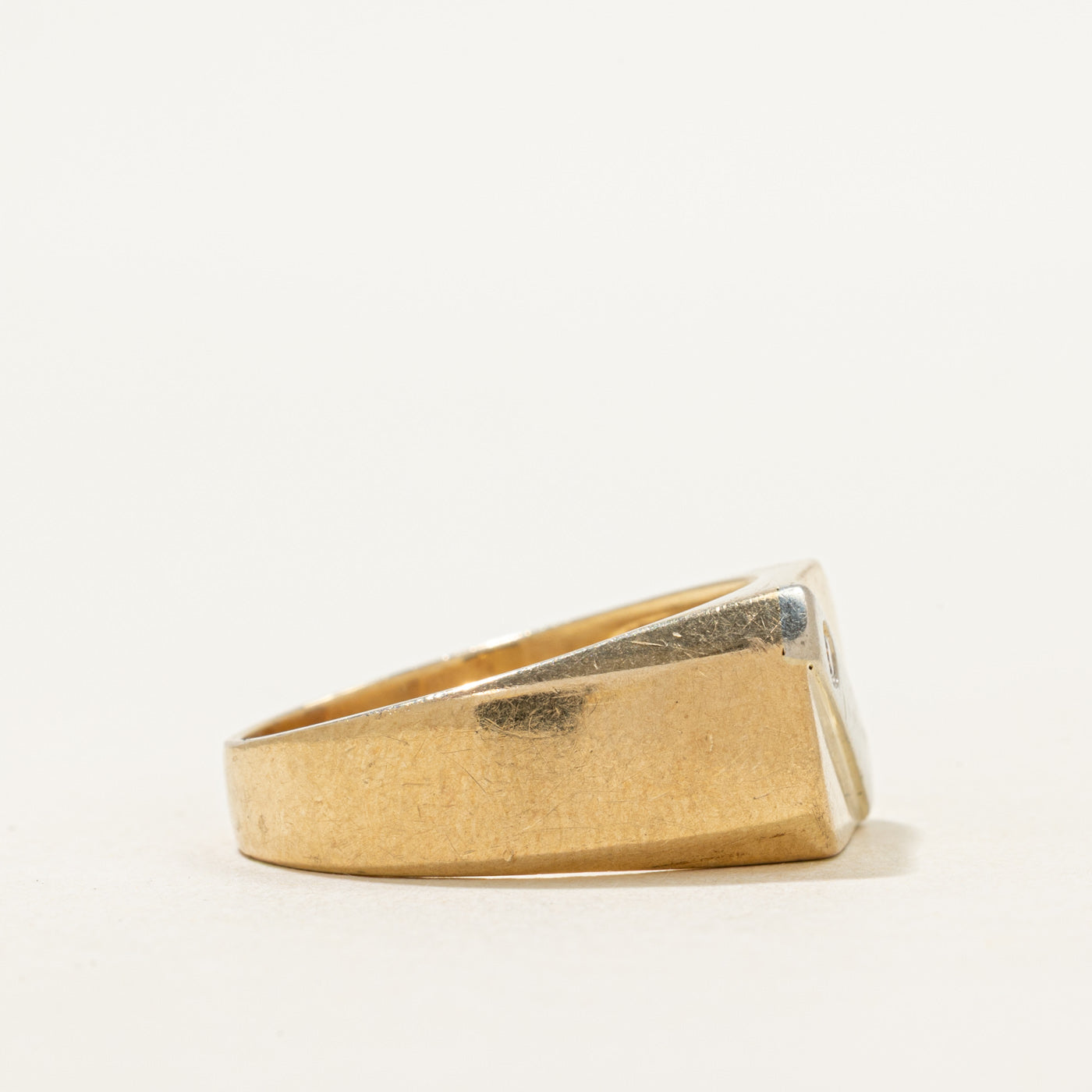 Two-Tone Diamond Plain Signet Ring | SZ 9