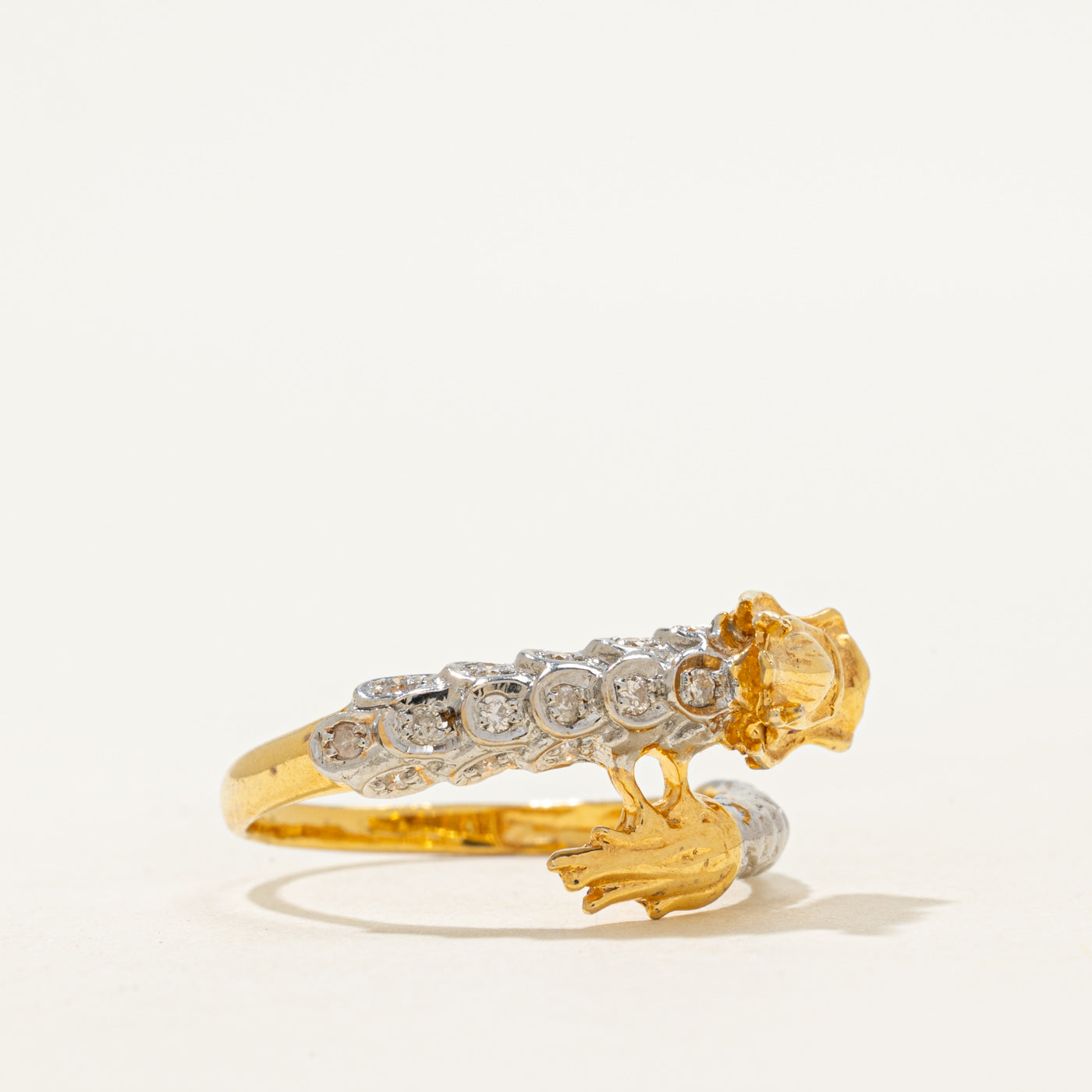 Two-Tone Diamond & Ruby Dragon Bypass Ring | 0.07ctw, 0.003ctw | SZ 7.75