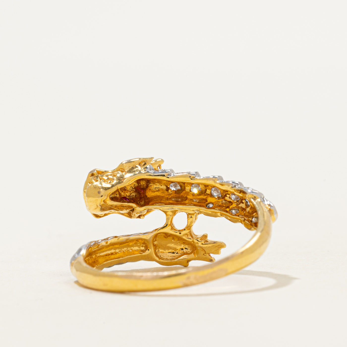 Two-Tone Diamond & Ruby Dragon Bypass Ring | 0.07ctw, 0.003ctw | SZ 7.75