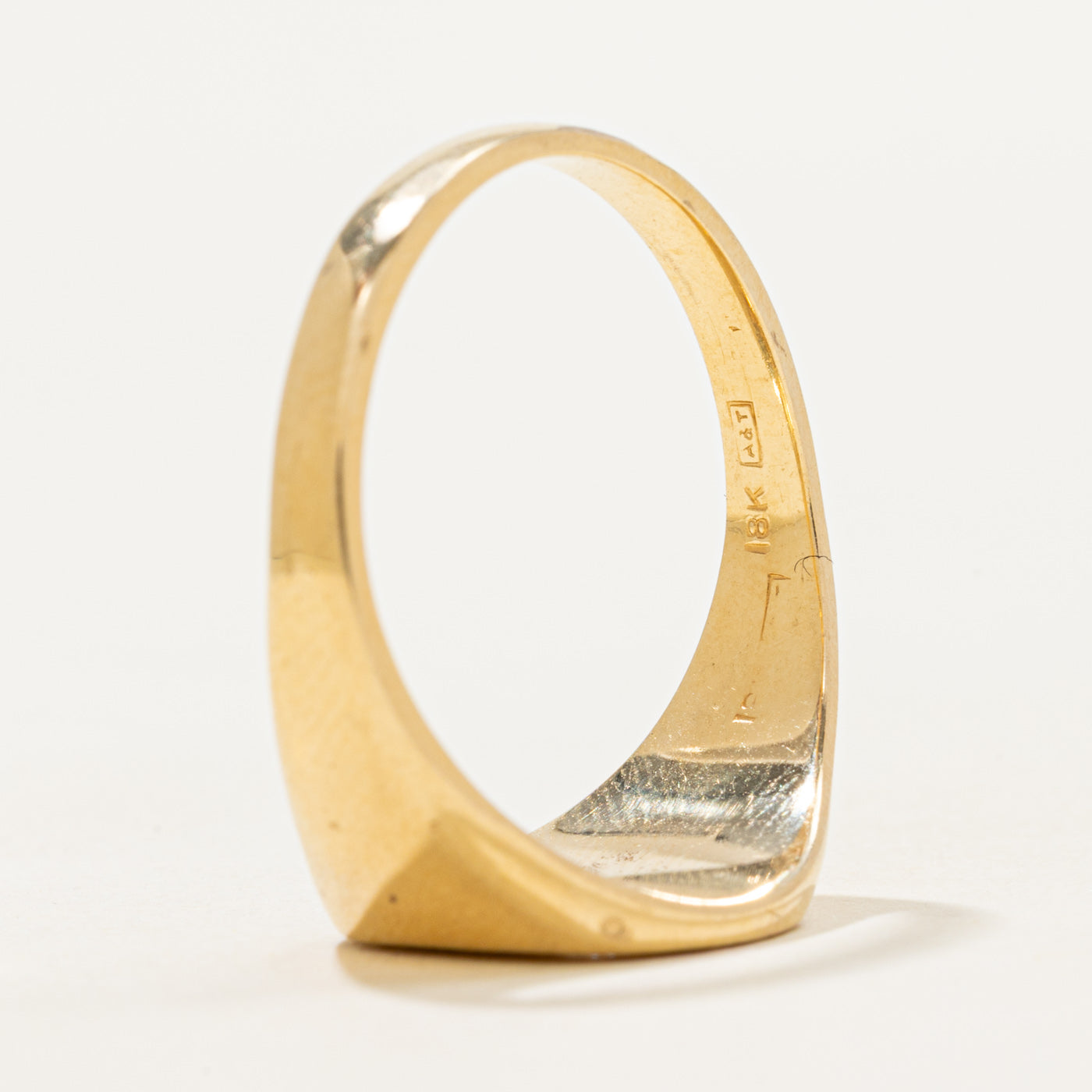 18k Star Set Diamond Grooved Signet Ring | SZ 10.5