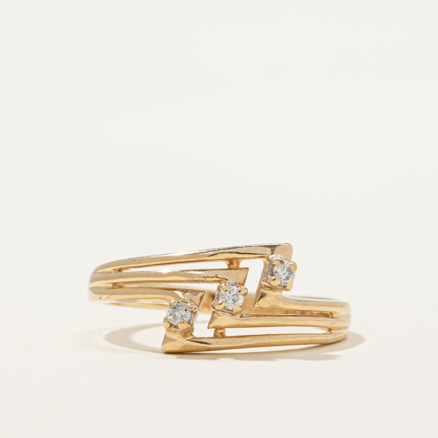 Three Stone Diamond Bypass Ring | 0.06ctw | SZ 7.5