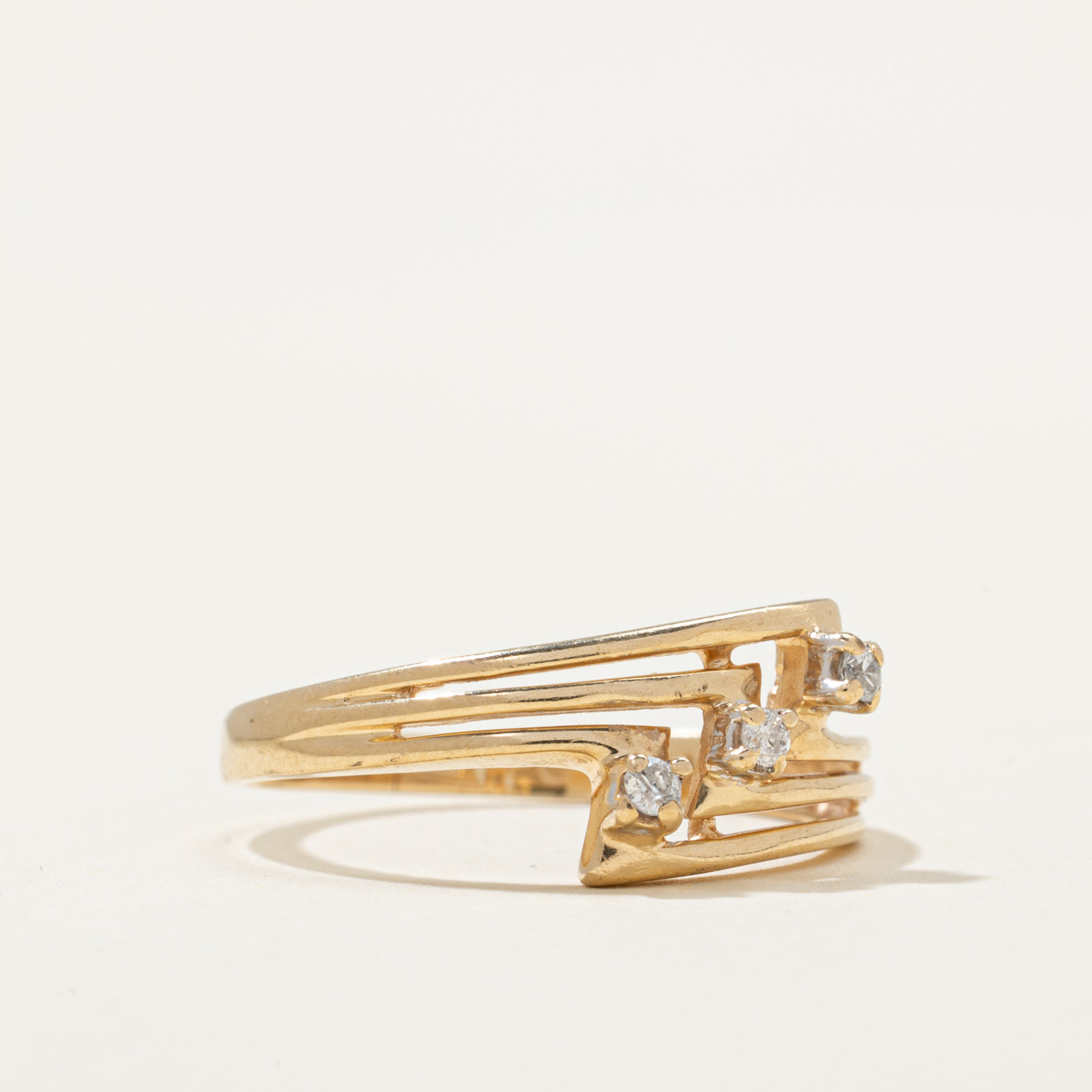 Three Stone Diamond Bypass Ring | 0.06ctw | SZ 7.5