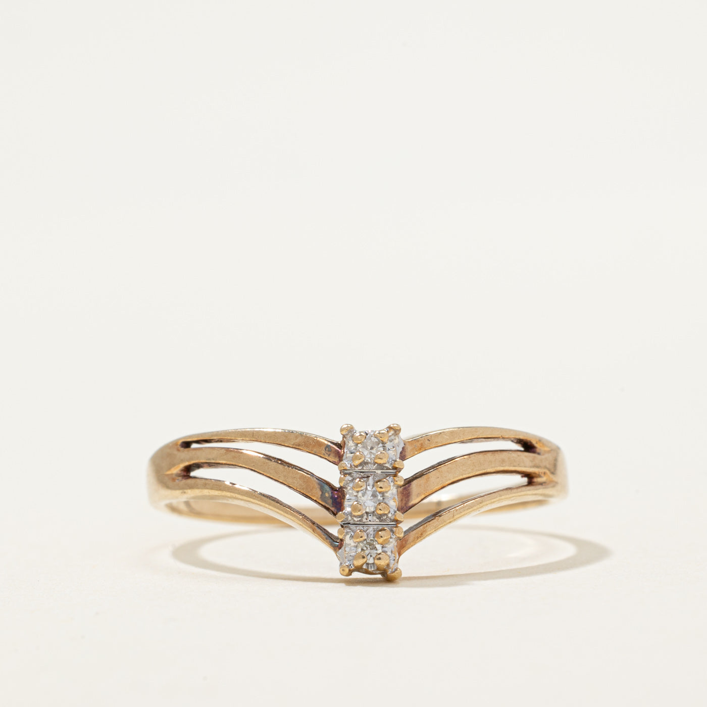 Three Stone Diamond Chevron Ring | 0.03ctw | SZ 9.5