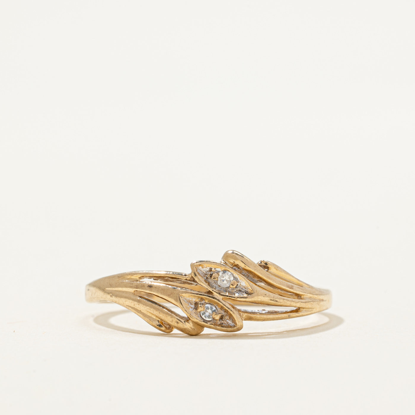 Two Stone Diamond Grooved Bypass Ring | 0.02ctw | SZ 7.25