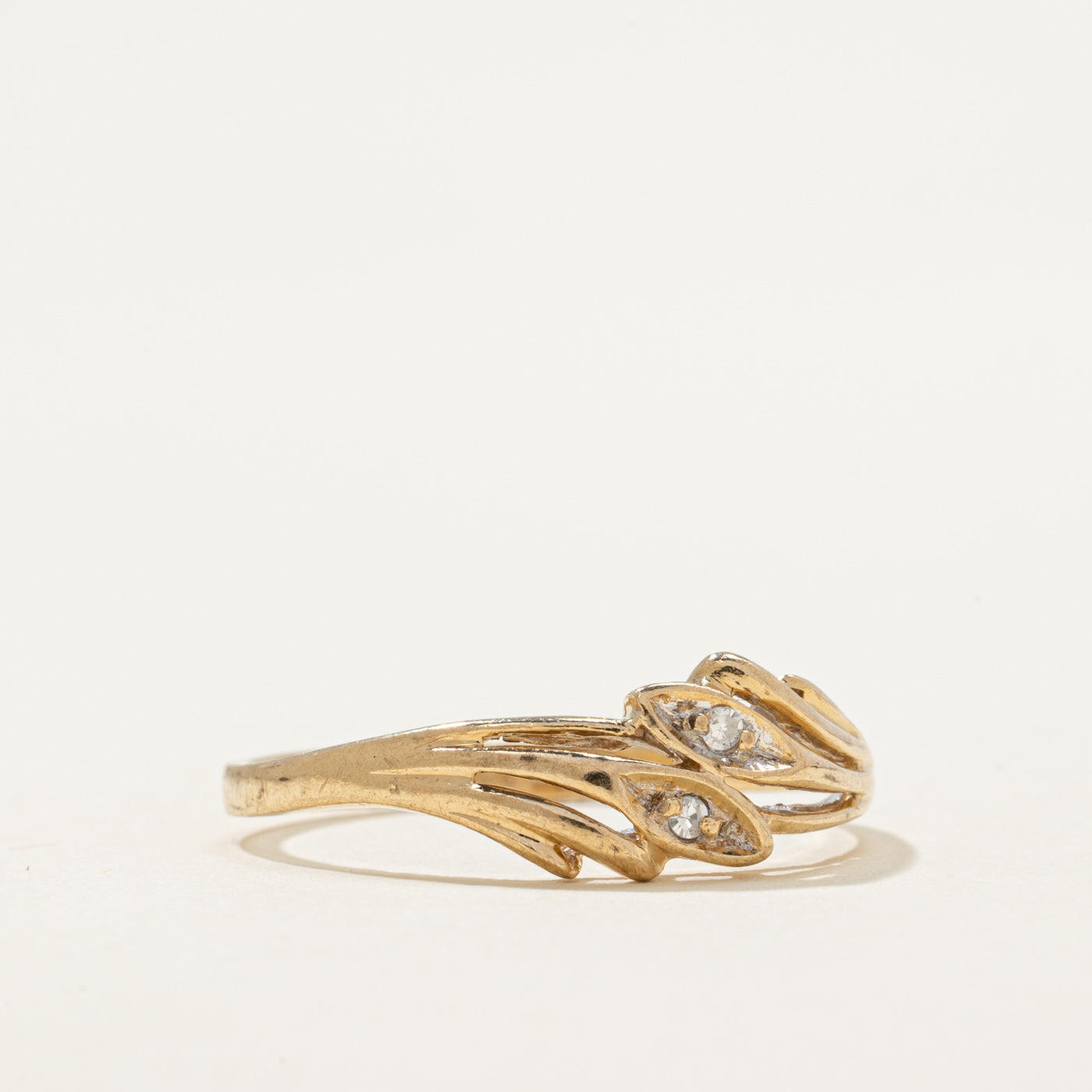 Two Stone Diamond Grooved Bypass Ring | 0.02ctw | SZ 7.25