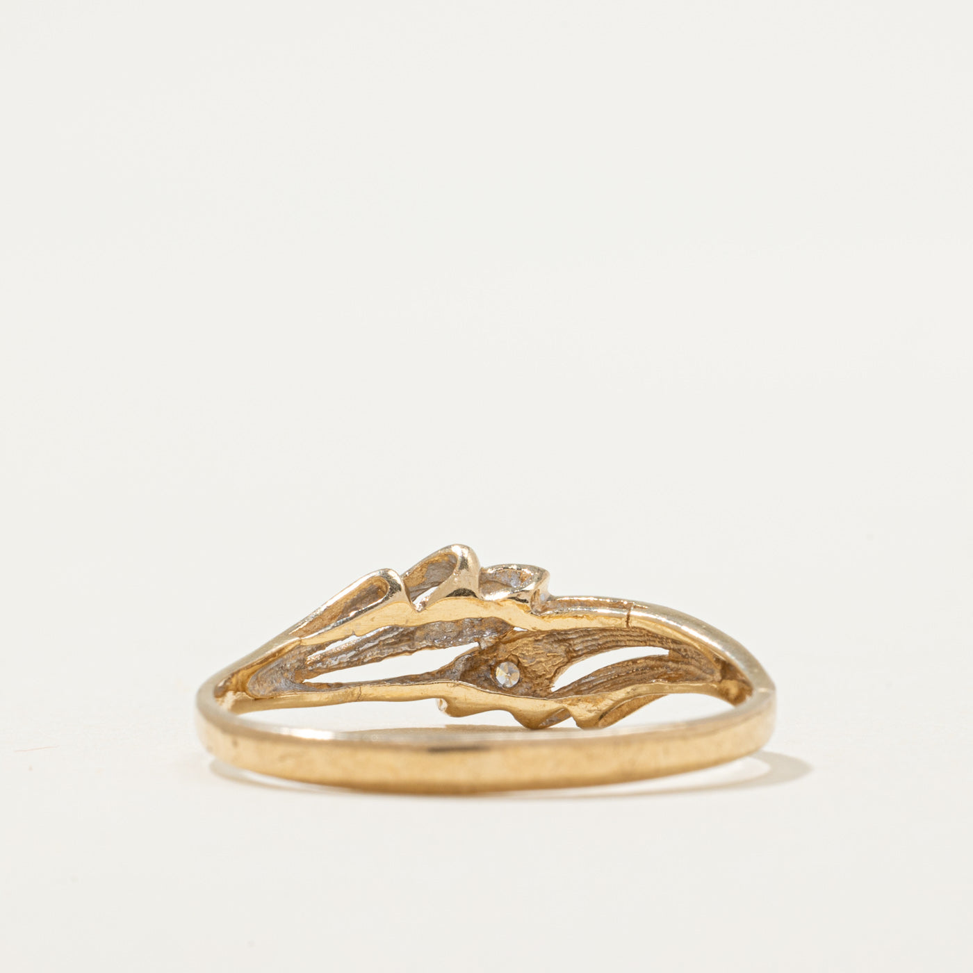 Two Stone Diamond Grooved Bypass Ring | 0.02ctw | SZ 7.25