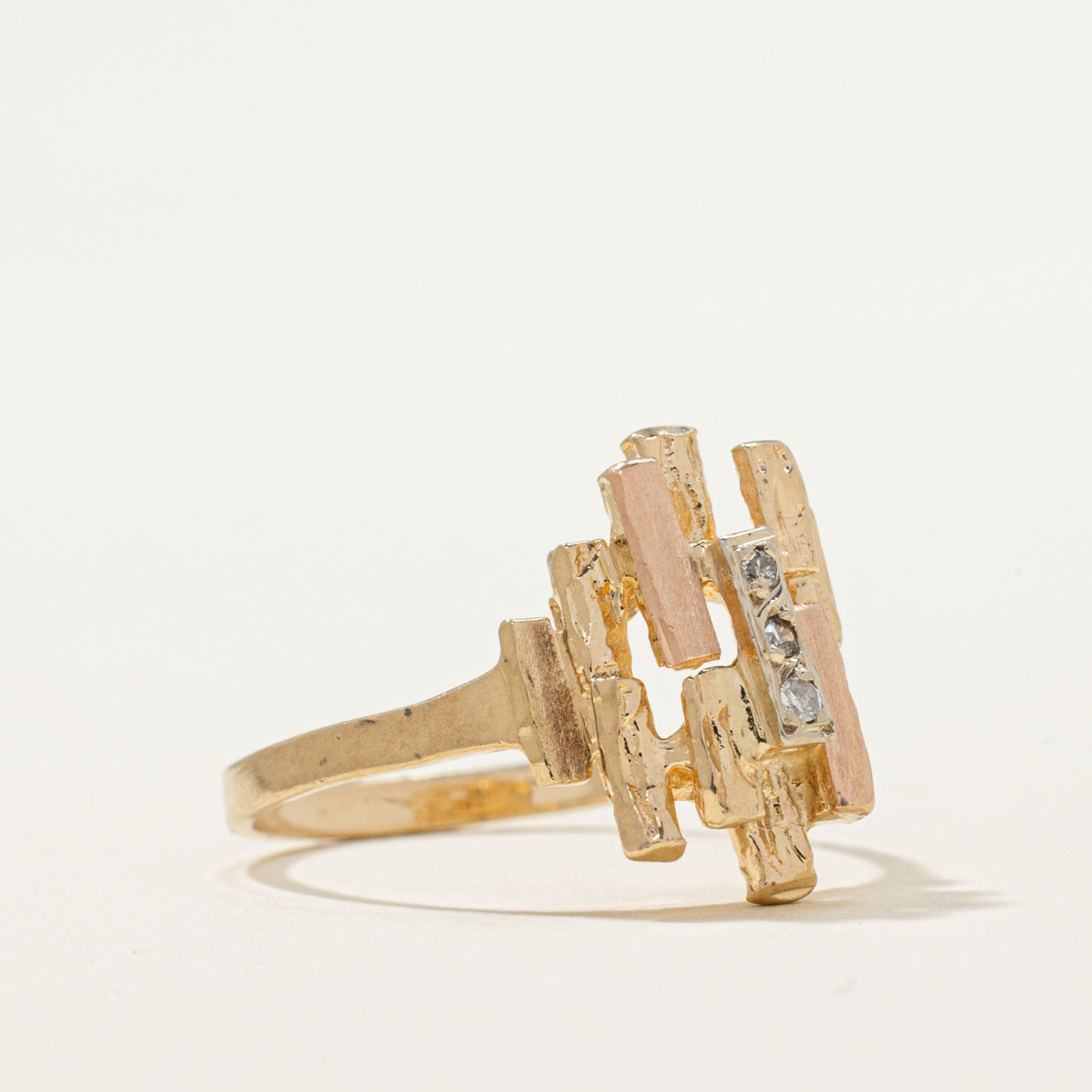 Multi Tone Gold Diamond Abstract Ring | 0.03ctw | SZ 6