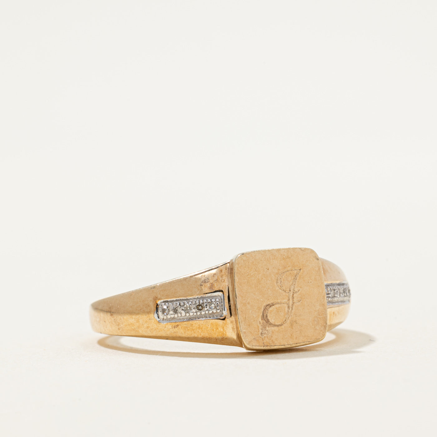 Diamond 'J' Initial Signet Ring | 0.03ctw | SZ 10.5