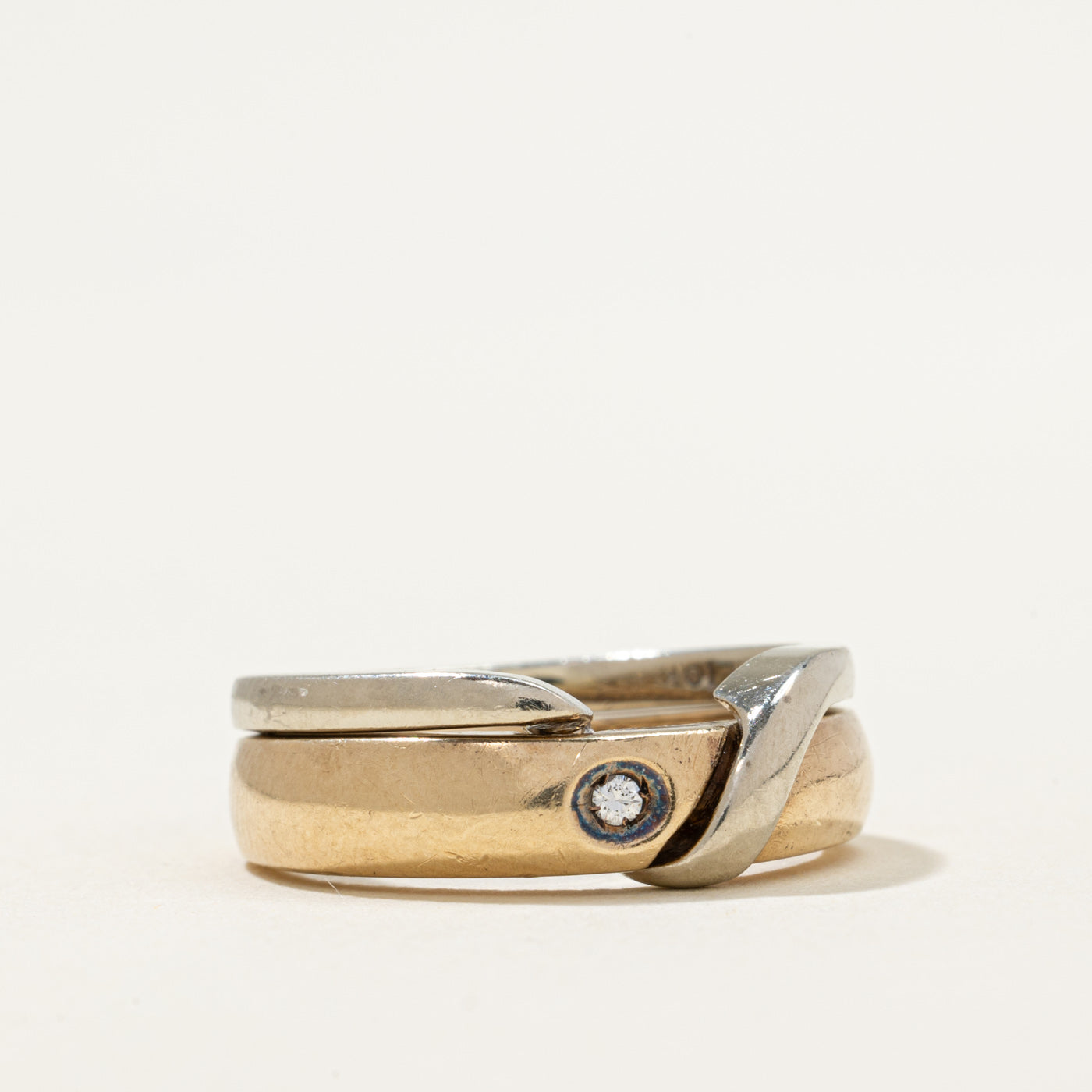 Two Tone Gold Diamond Interlocking Rings | 0.01ct | SZ 6
