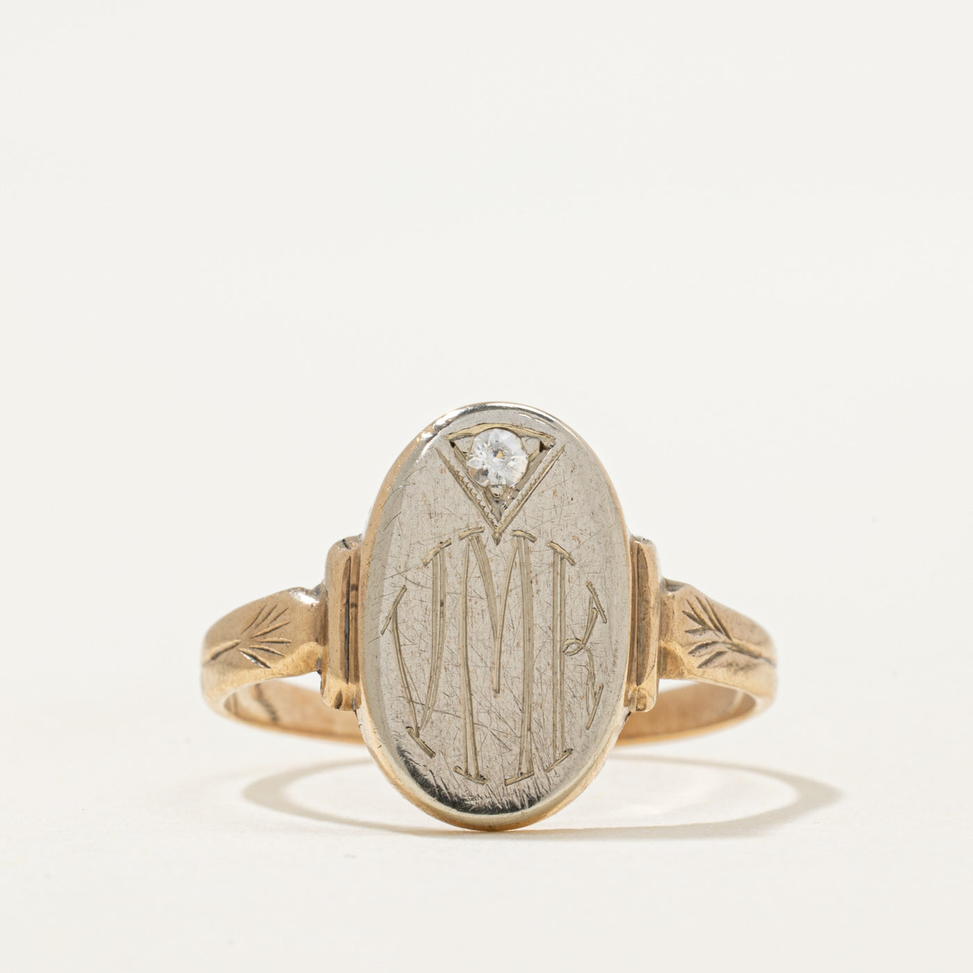 Colourless Topaz 'JMR' Initial Signet Ring | 0.03ct | SZ 6.75