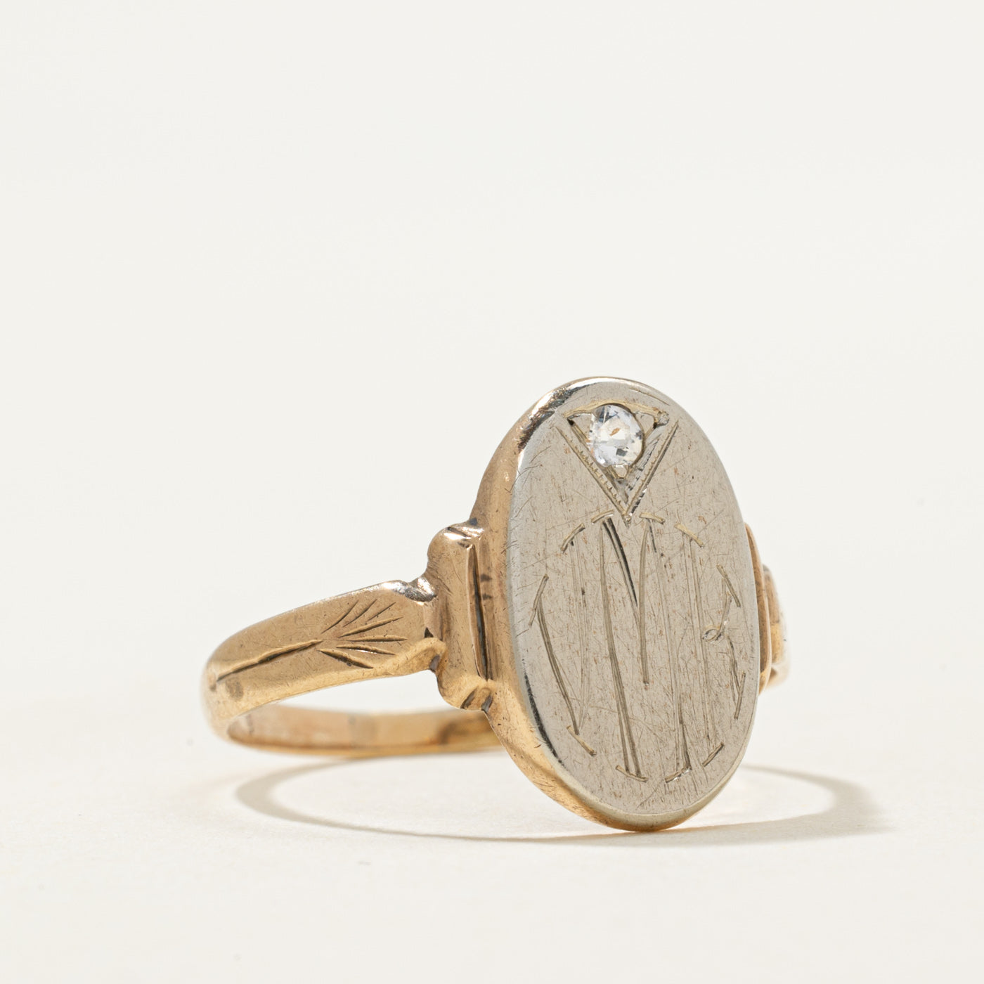 Colourless Topaz 'JMR' Initial Signet Ring | 0.03ct | SZ 6.75