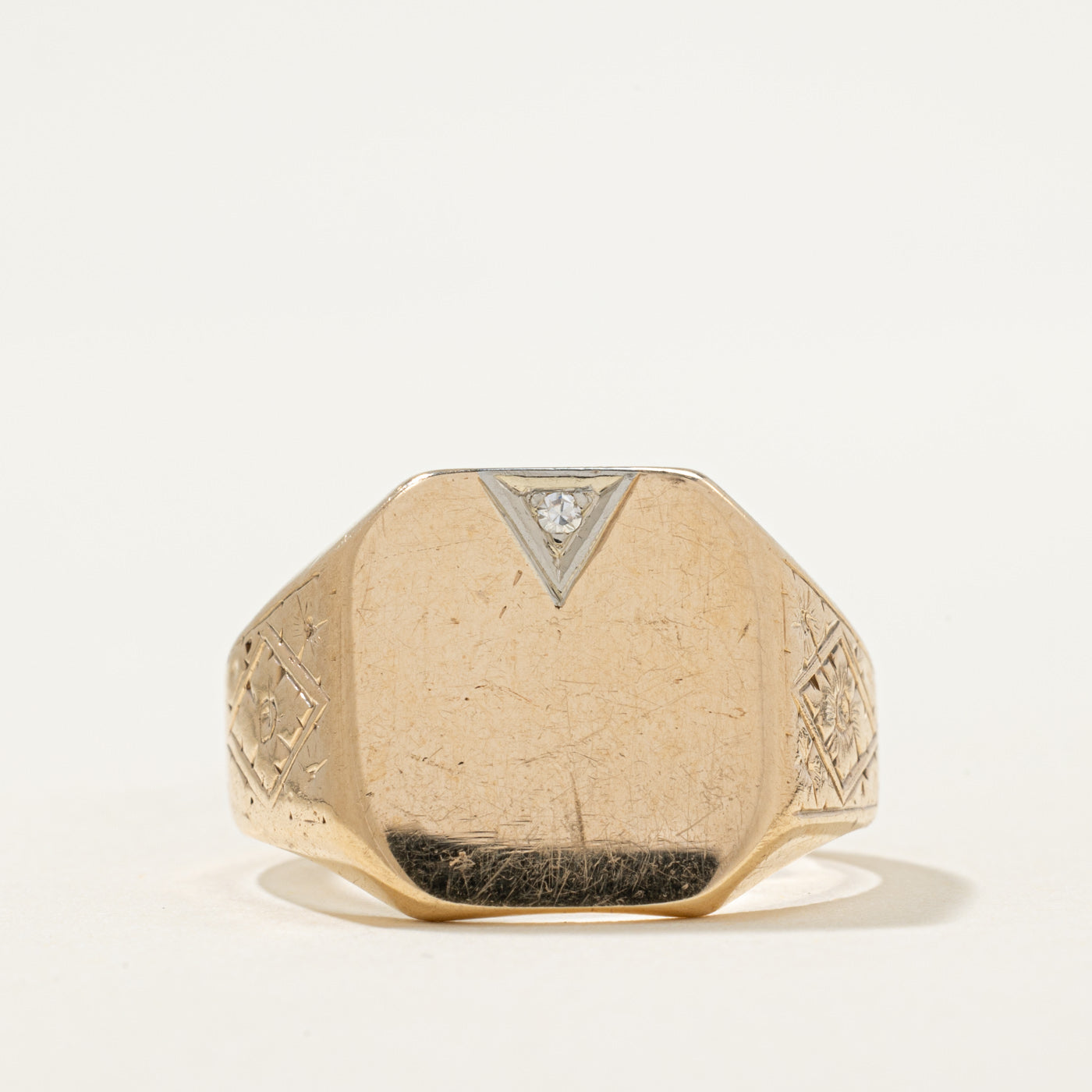 Diamond Textured Signet Ring | 0.01ct | SZ 9.5