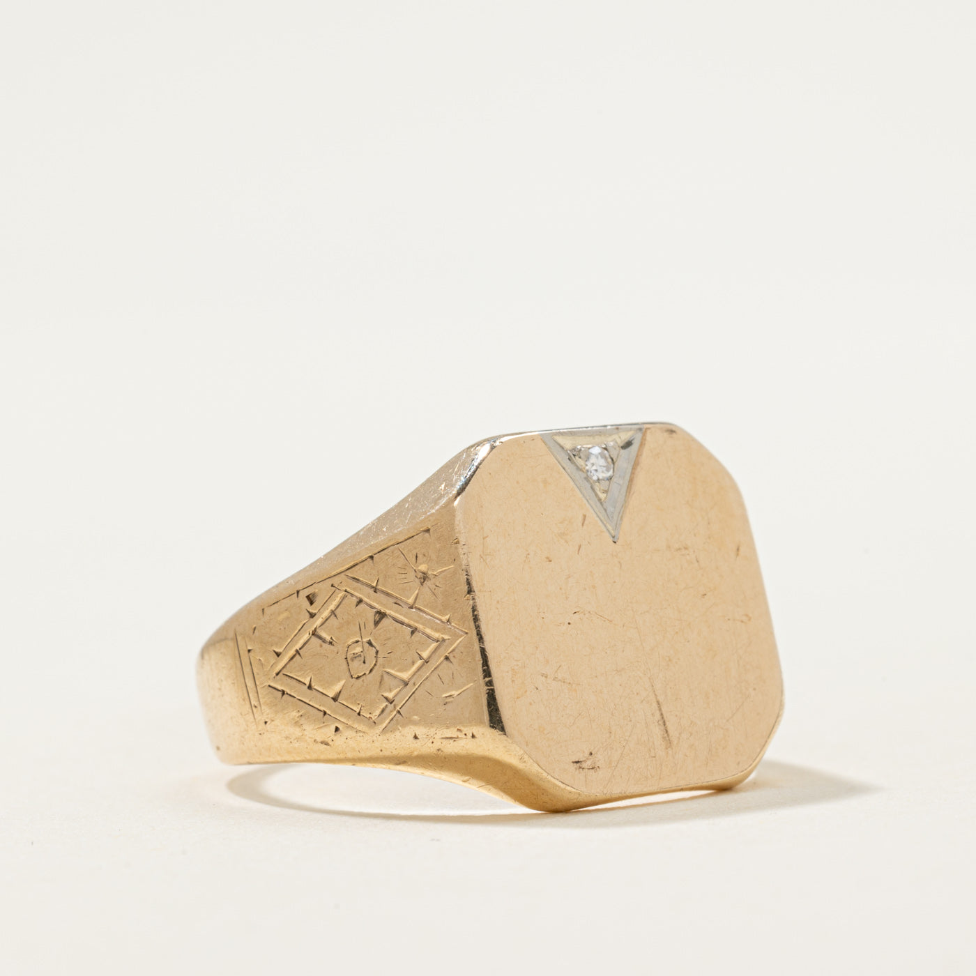 Diamond Textured Signet Ring | 0.01ct | SZ 9.5