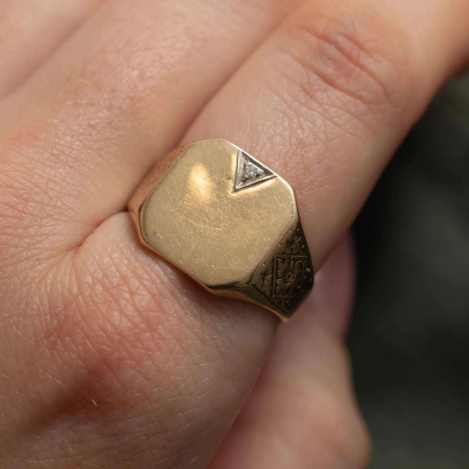 Diamond Textured Signet Ring | 0.01ct | SZ 9.5