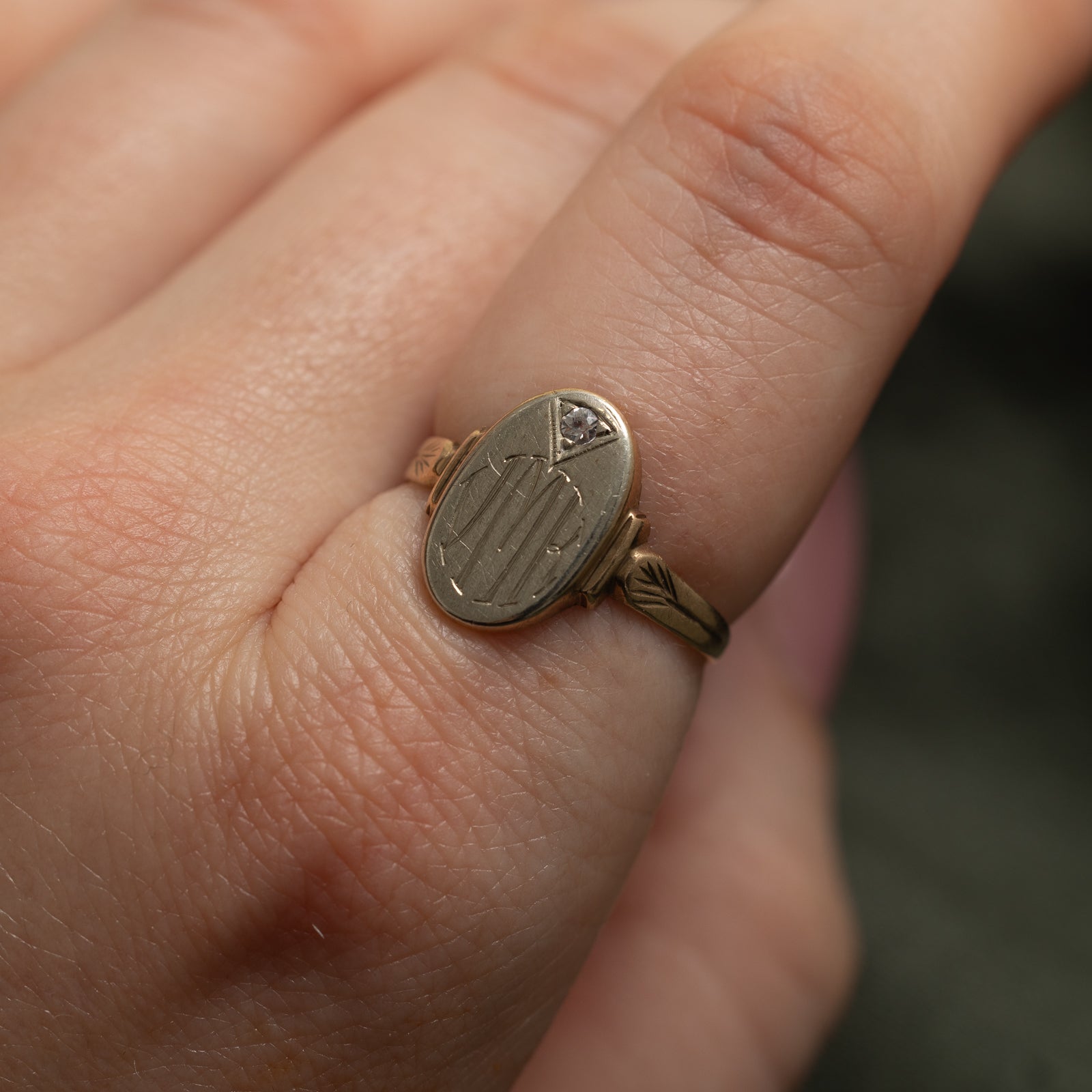 Colourless Topaz 'JMR' Initial Signet Ring | 0.03ct | SZ 6.75