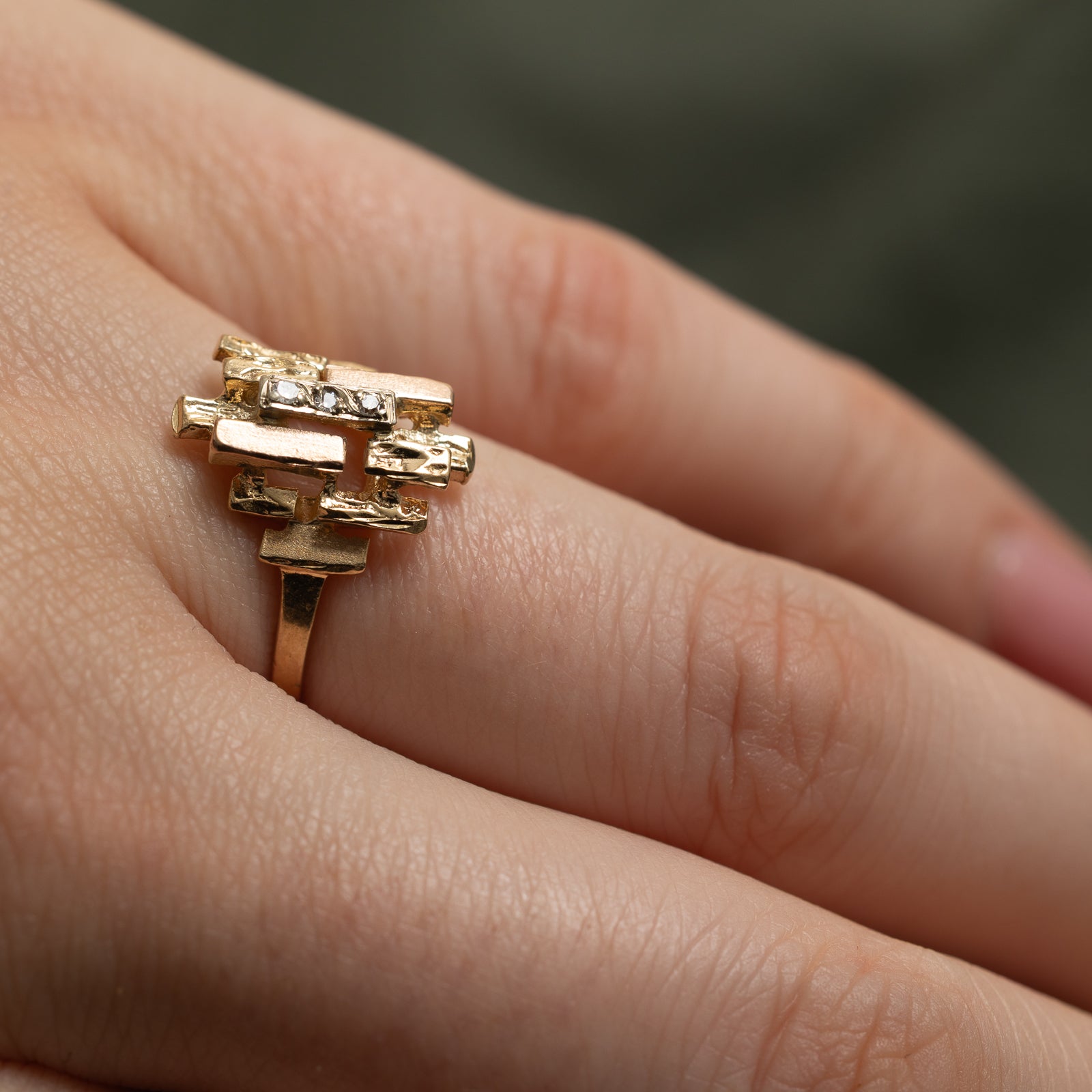 Multi Tone Gold Diamond Abstract Ring | 0.03ctw | SZ 6