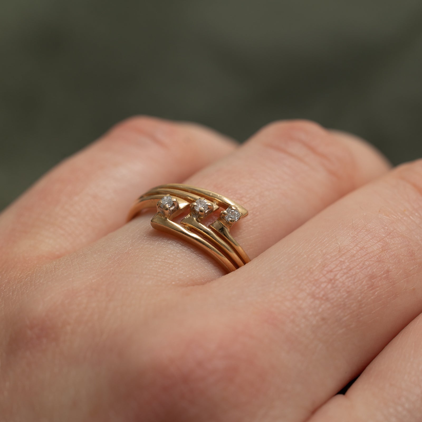 Three Stone Diamond Bypass Ring | 0.06ctw | SZ 7.5