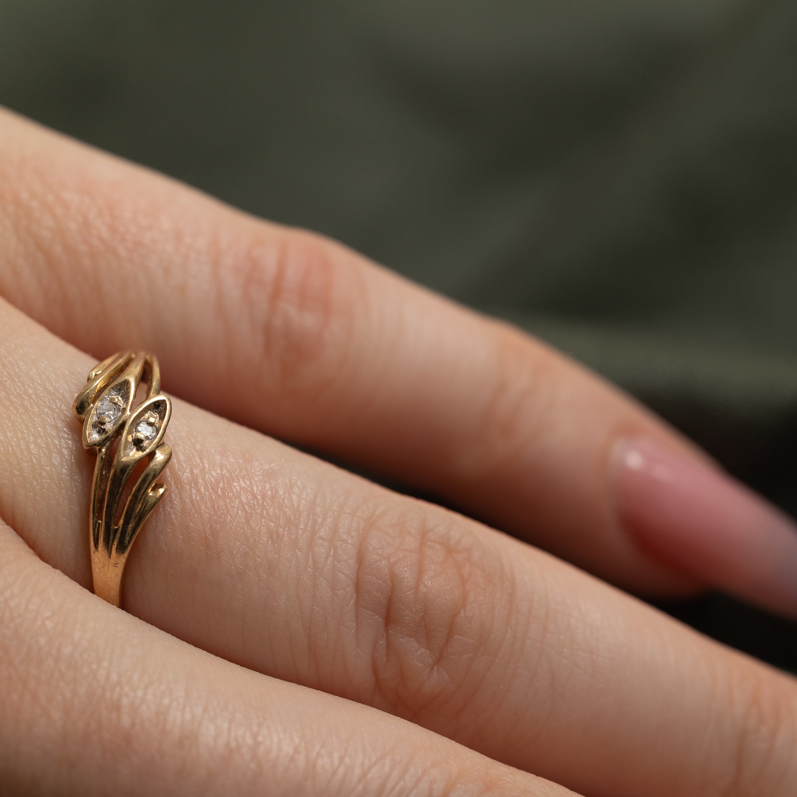 Two Stone Diamond Grooved Bypass Ring | 0.02ctw | SZ 7.25
