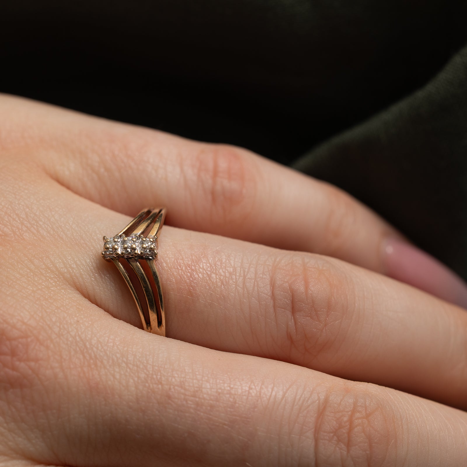 Three Stone Diamond Chevron Ring | 0.03ctw | SZ 9.5