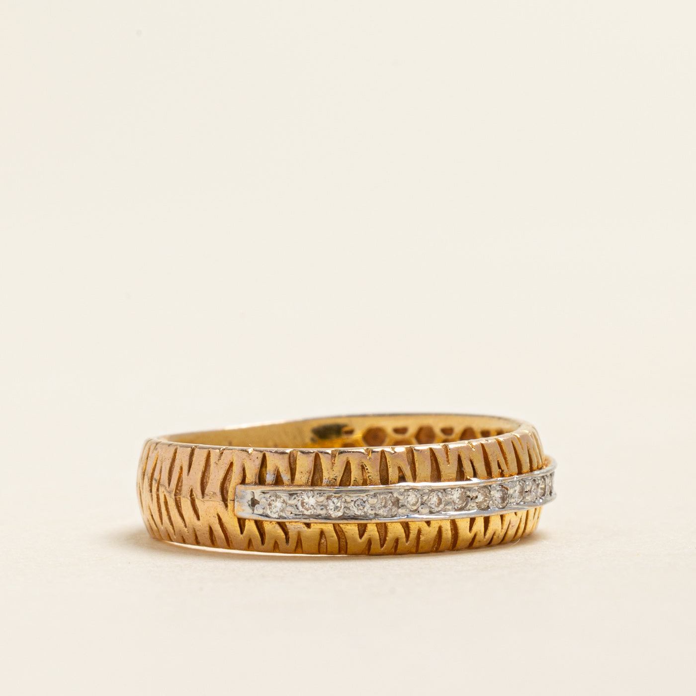 18k Semi Eternity Diamond Textured Band | 0.08ctw | 5.35mm | SZ 7.25