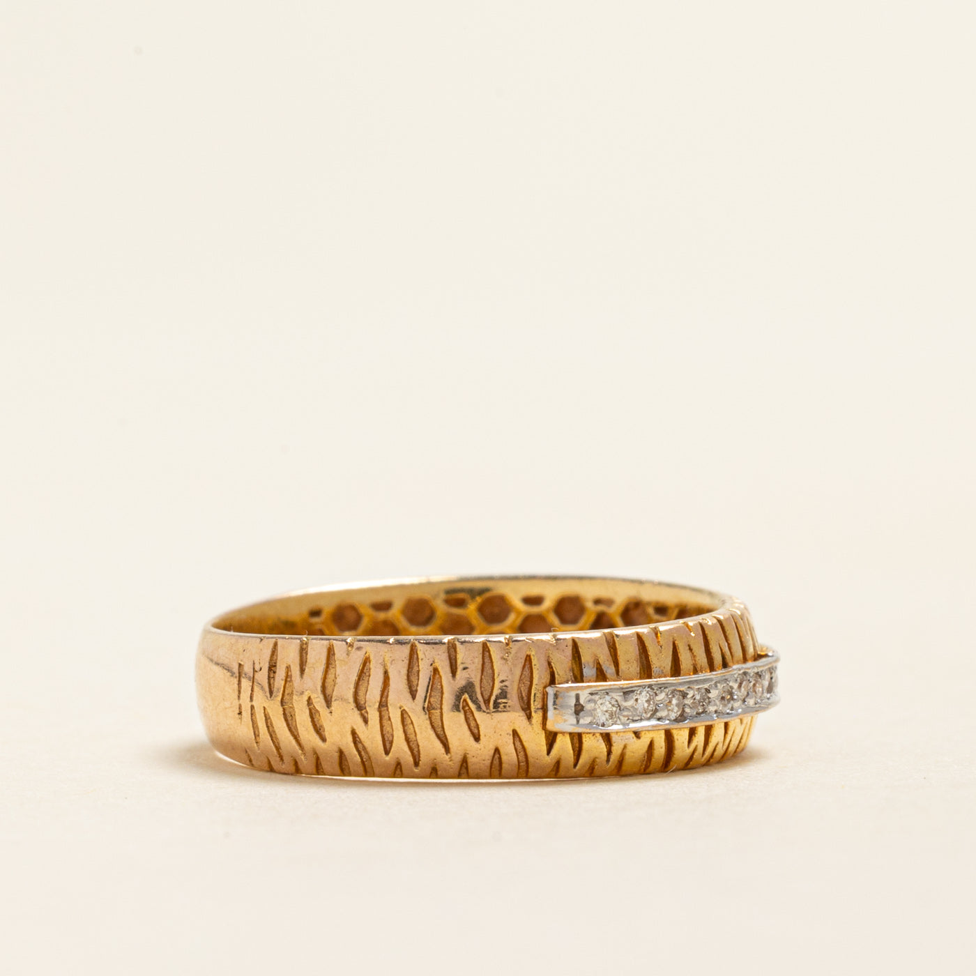 18k Semi Eternity Diamond Textured Band | 0.08ctw | 5.35mm | SZ 7.25