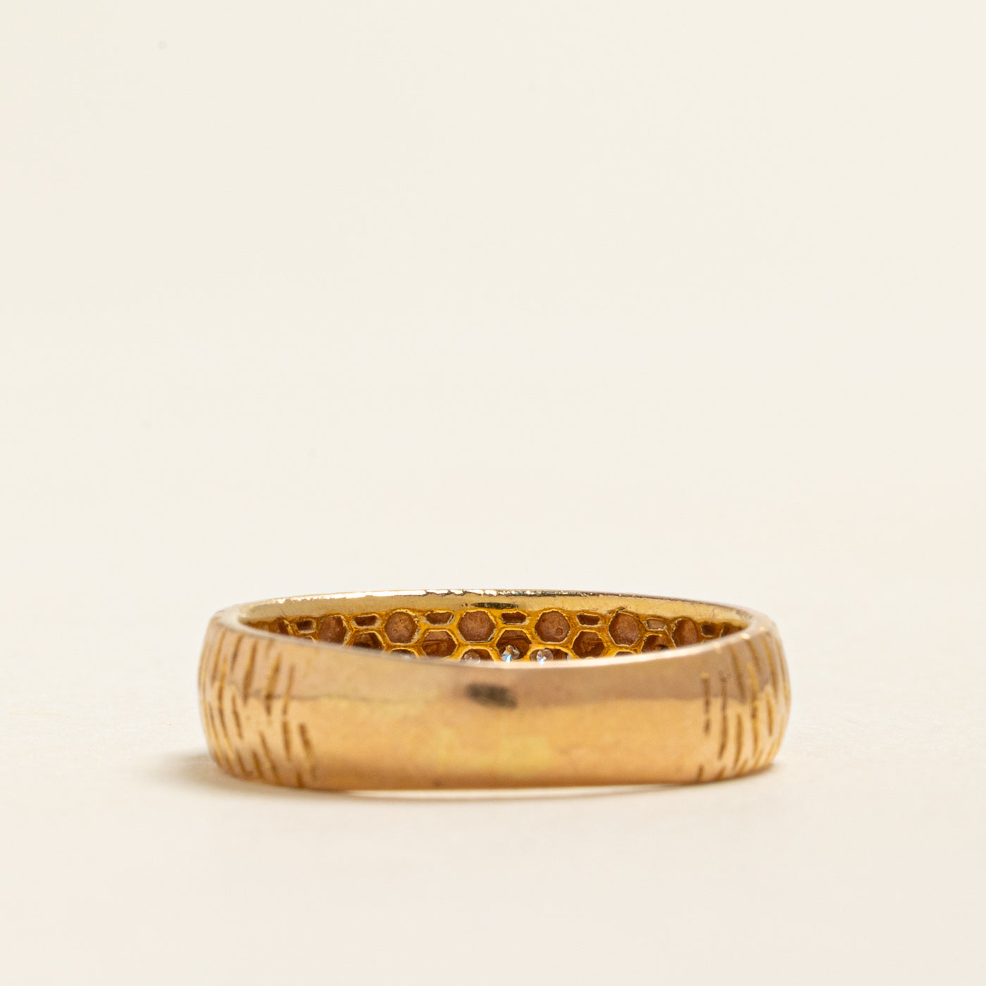 18k Semi Eternity Diamond Textured Band | 0.08ctw | 5.35mm | SZ 7.25