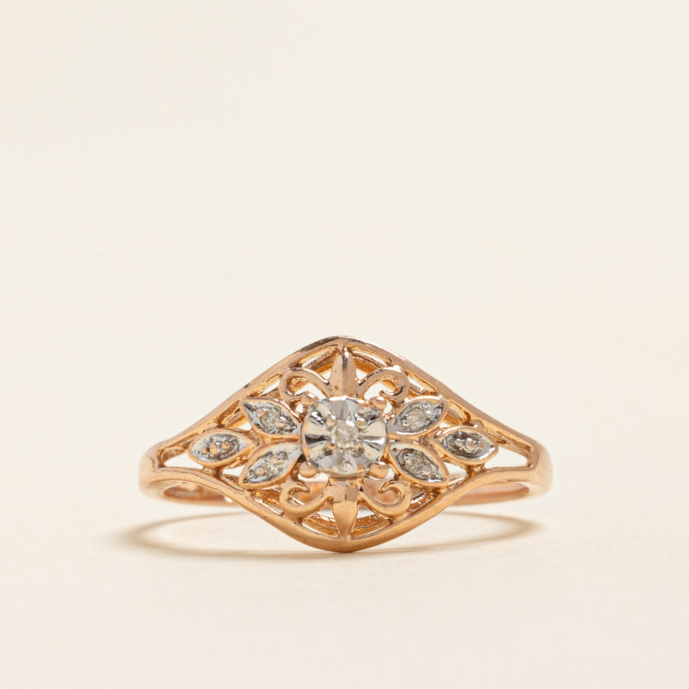 Rose Gold Diamond Openwork Tapered Ring | 0.02ctw | SZ 5.5