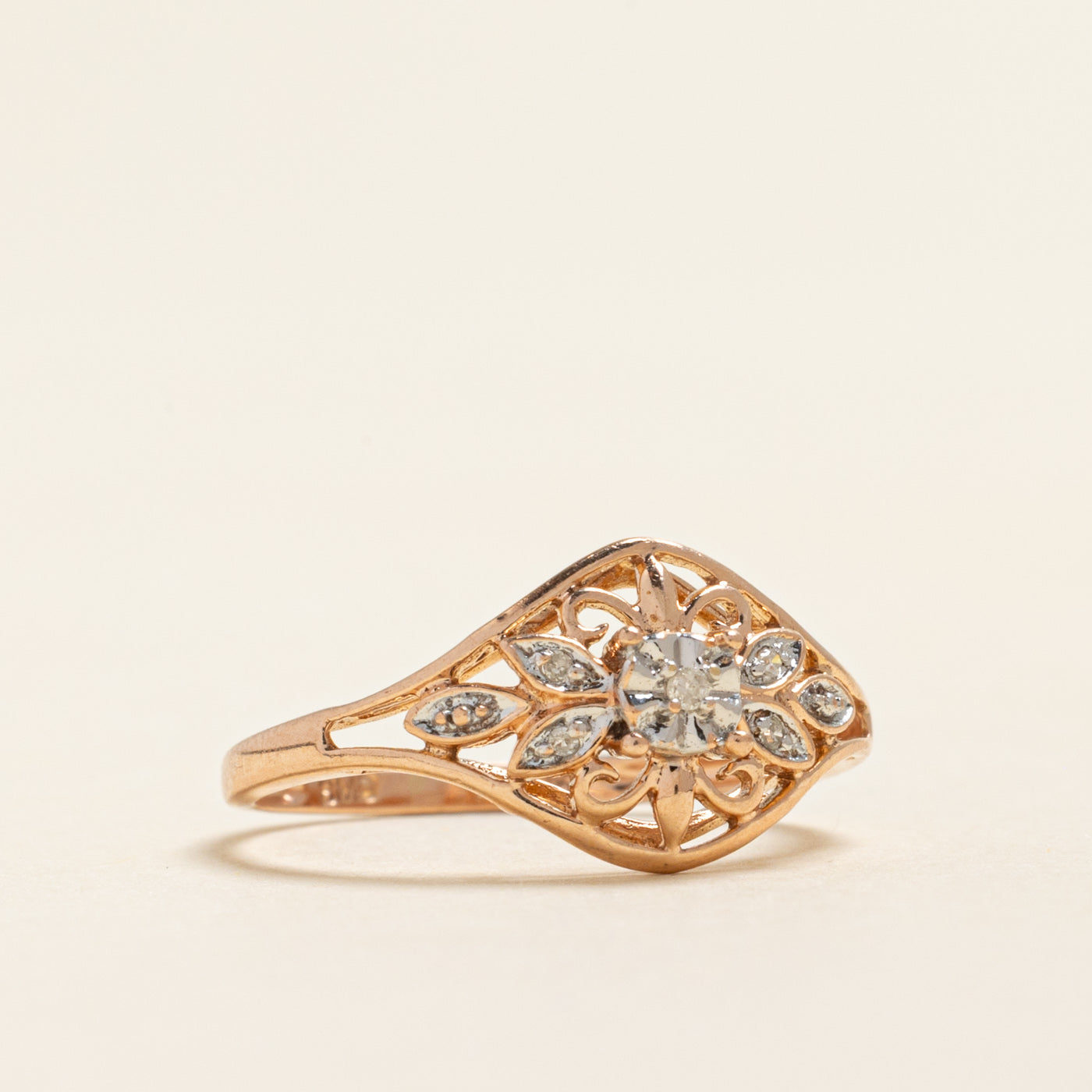Rose Gold Diamond Openwork Tapered Ring | 0.02ctw | SZ 5.5