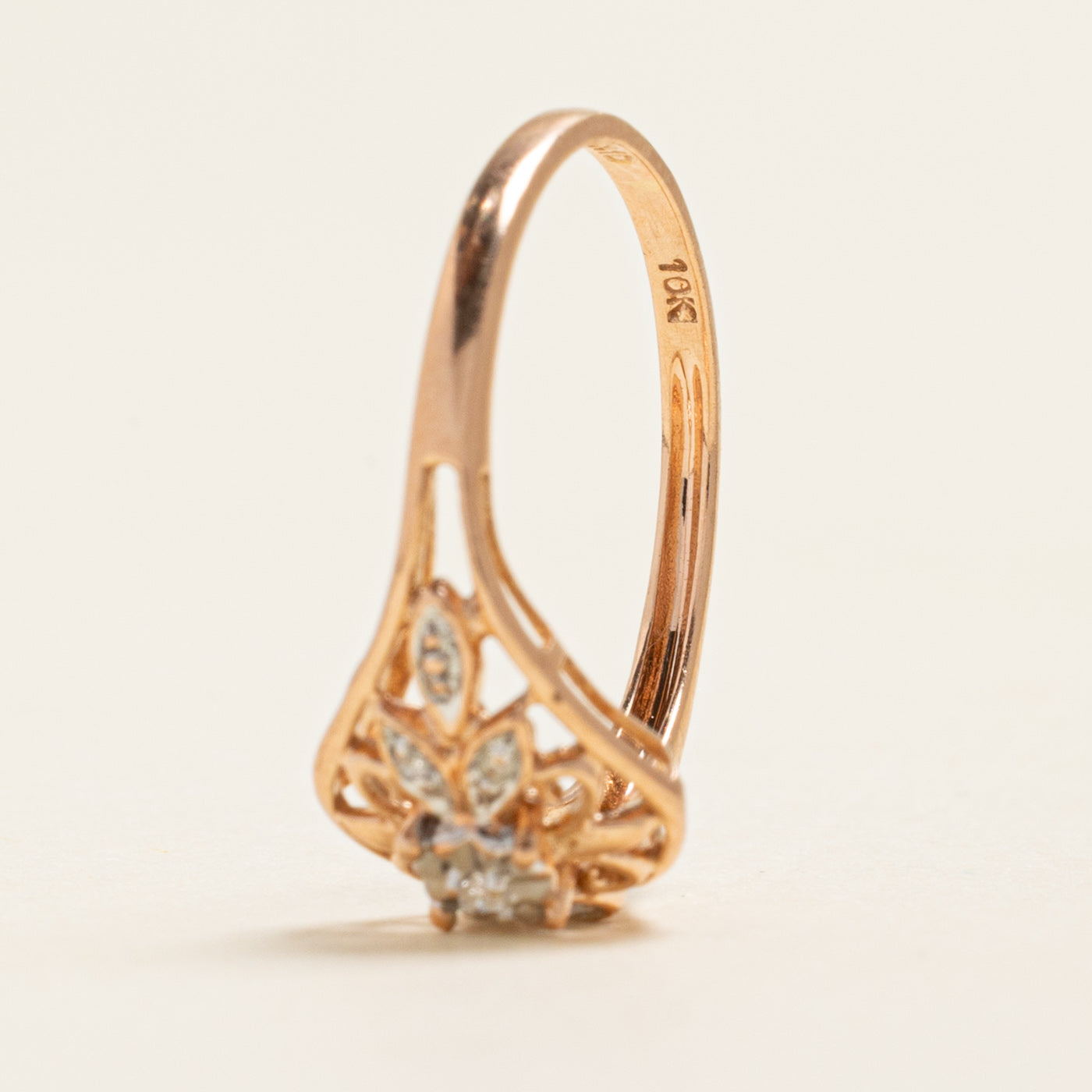 Rose Gold Diamond Openwork Tapered Ring | 0.02ctw | SZ 5.5