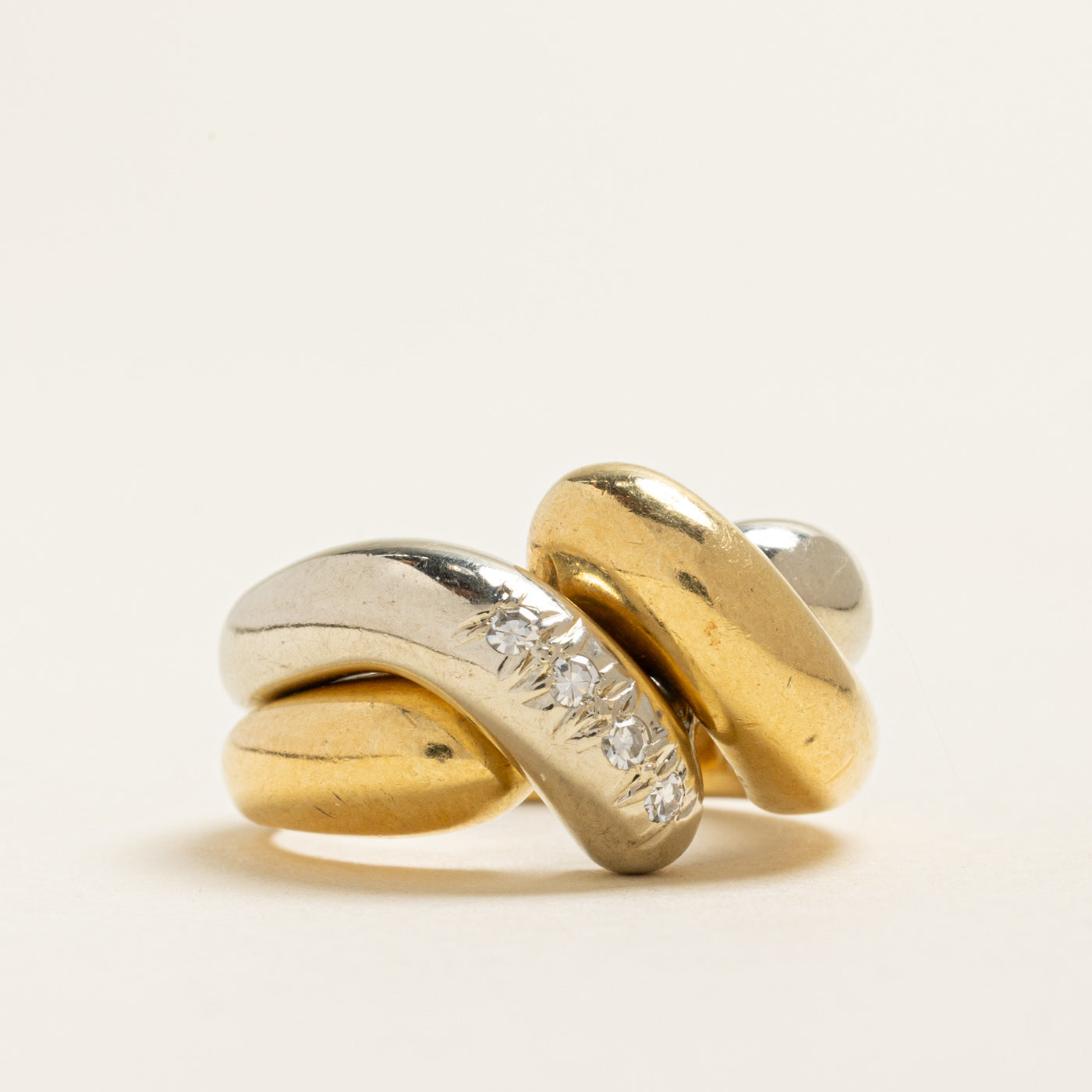 18k Two Tone Gold Diamond Intertwined Ring | 0.10ctw | SZ 6.25