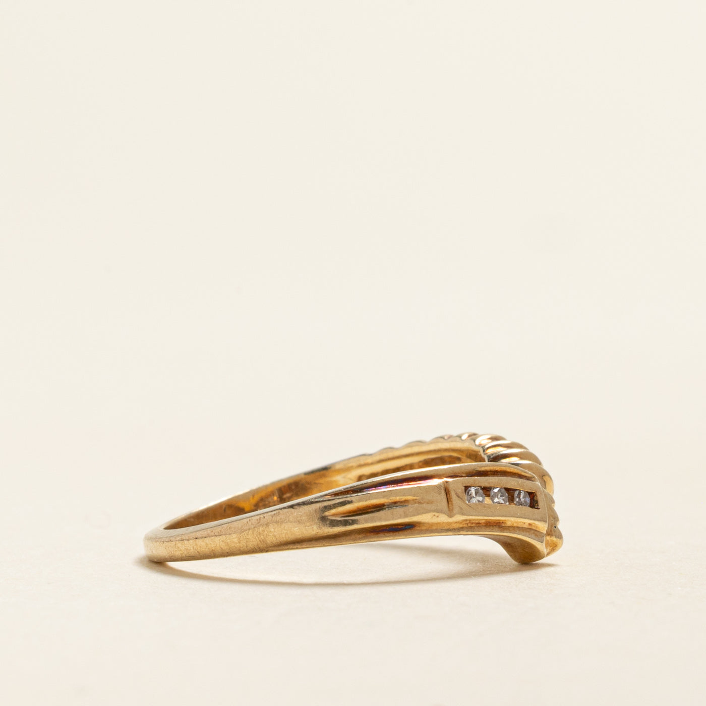 Yellow Gold Diamond Grooved Chevron Ring | 0.02ctw | SZ 5.75