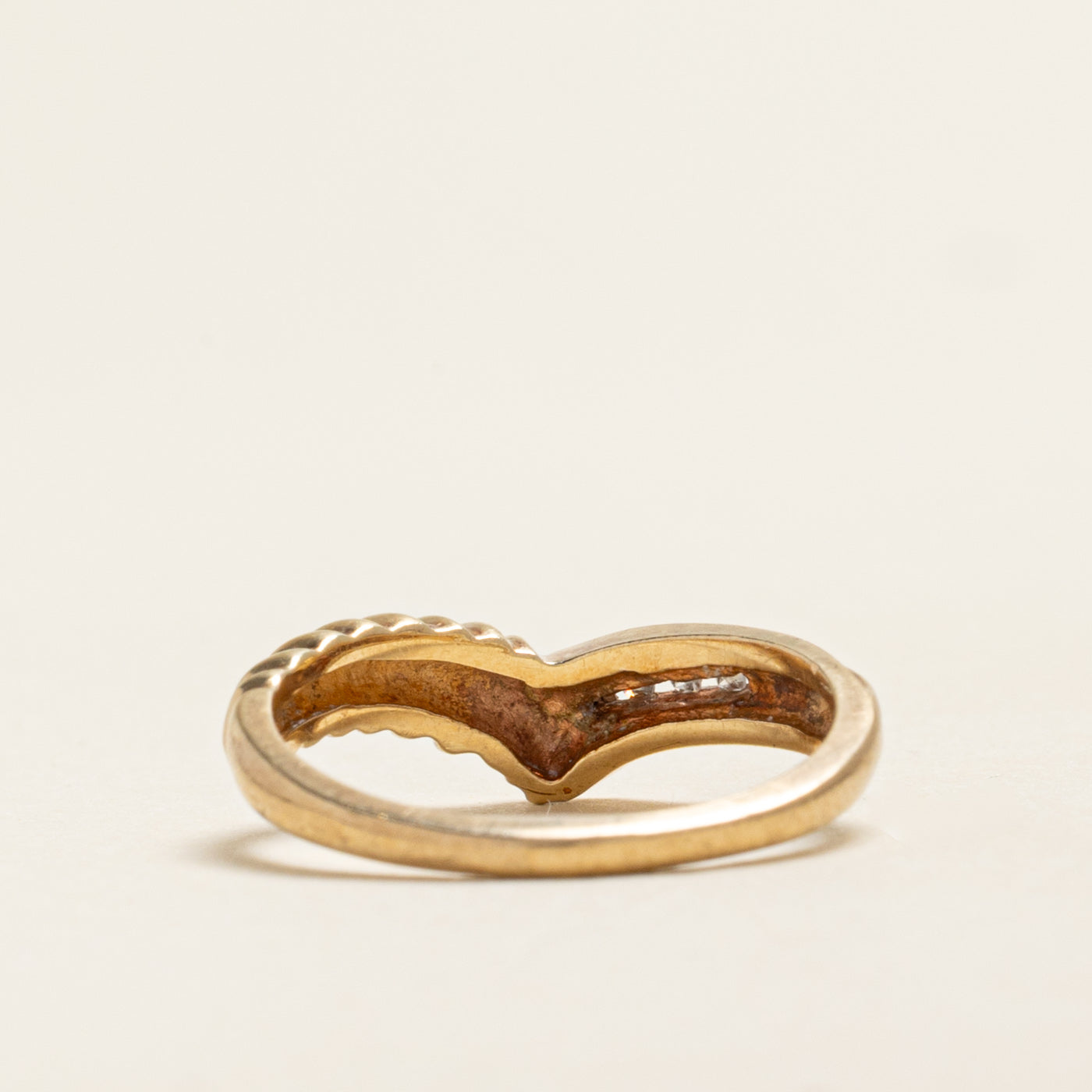 Yellow Gold Diamond Grooved Chevron Ring | 0.02ctw | SZ 5.75