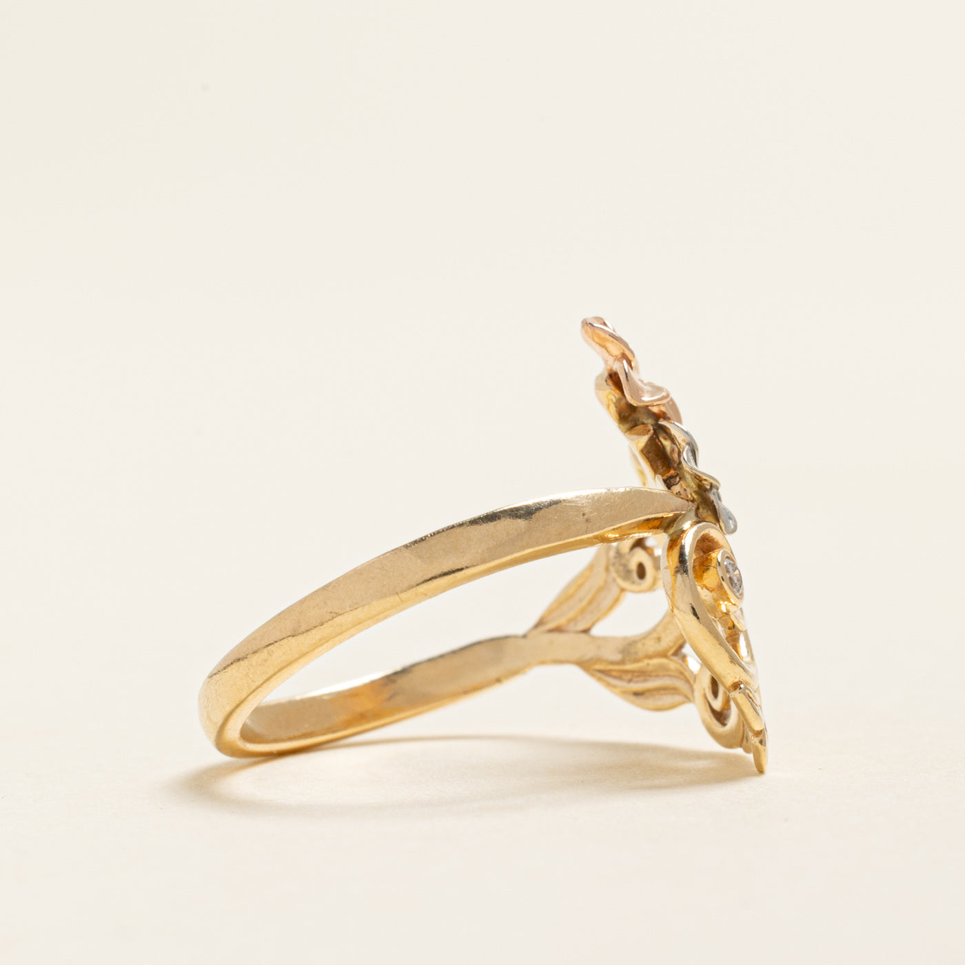 Tri Tone Gold Diamond Floral Ring | 0.03ctw | SZ 6.25
