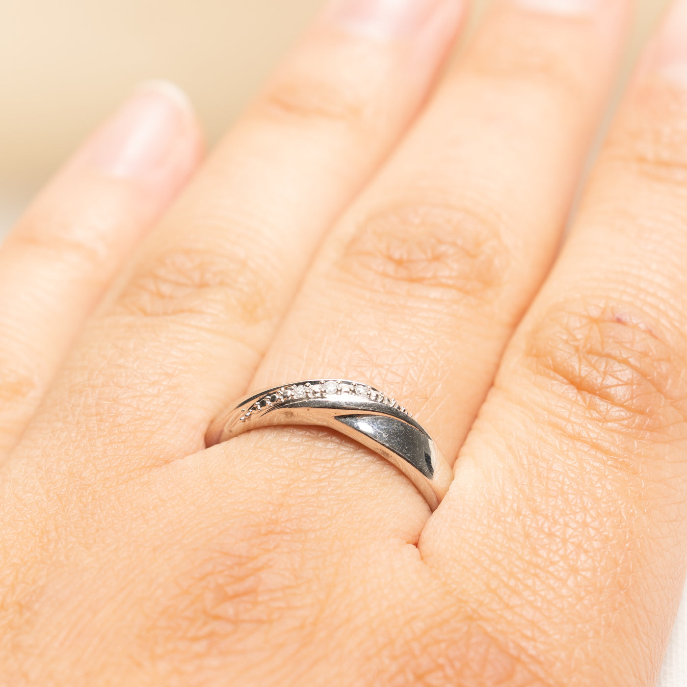 White Gold Diagonal Diamond Ring | 0.02ctw | SZ 9.75