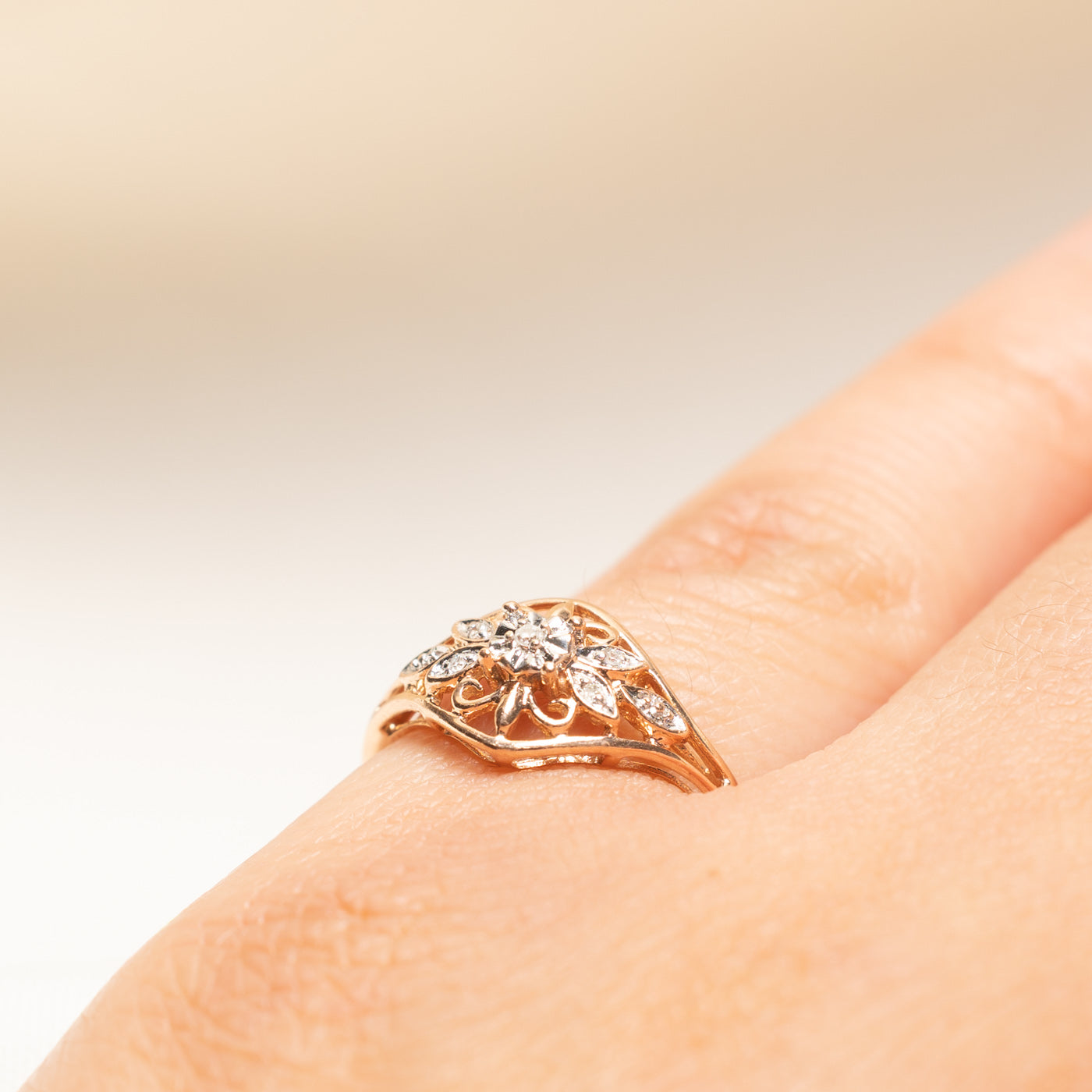 Rose Gold Diamond Openwork Tapered Ring | 0.02ctw | SZ 5.5