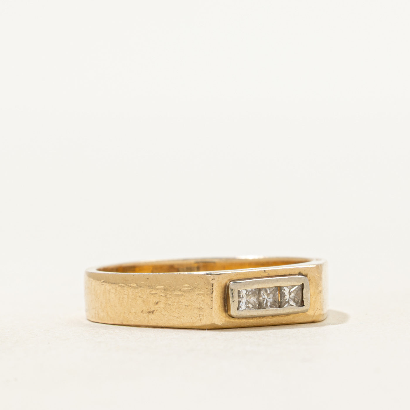 Three Stone Princess Cut Diamond Signet Ring | SZ 6.25