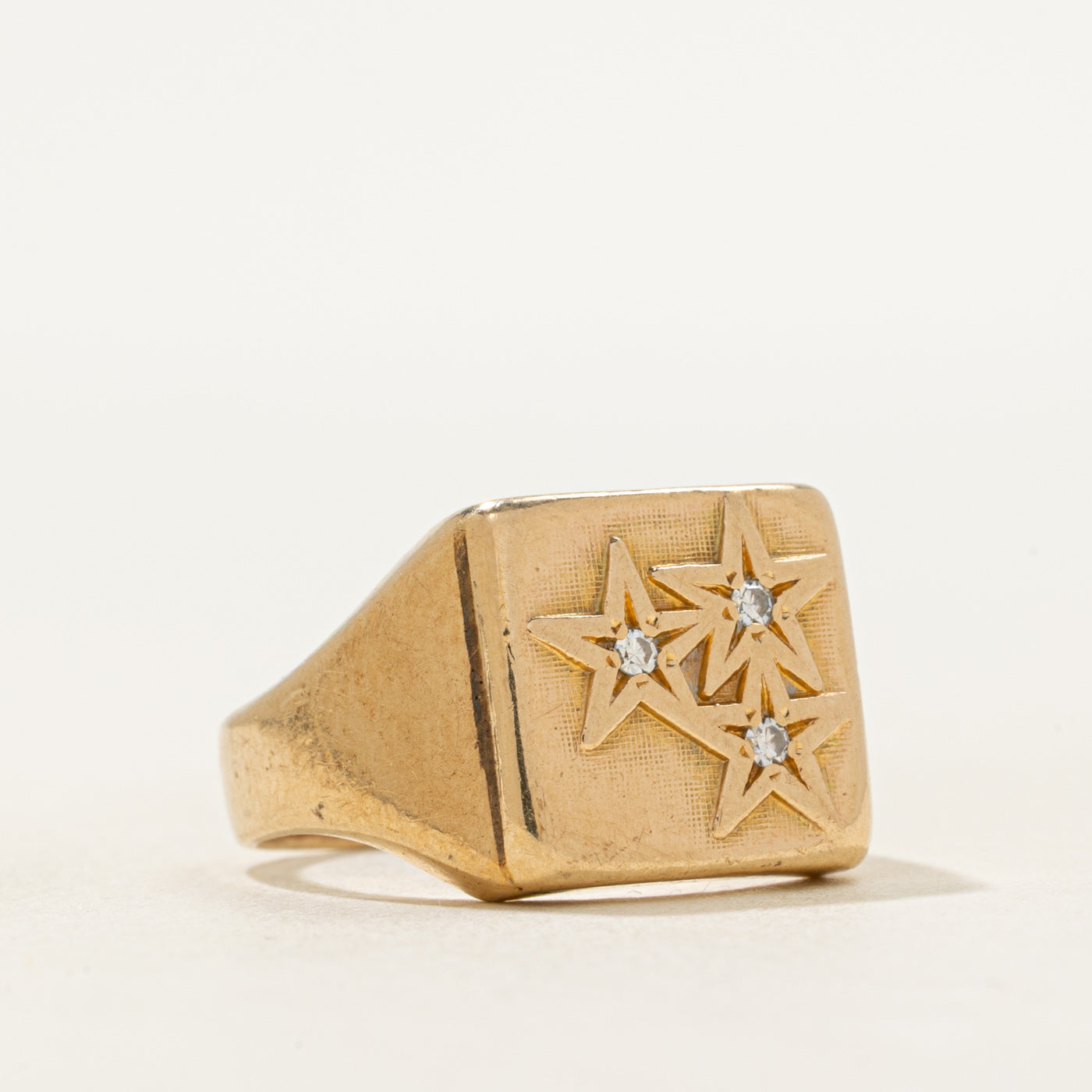 Three Stone Diamond Star Signet Ring | SZ 7