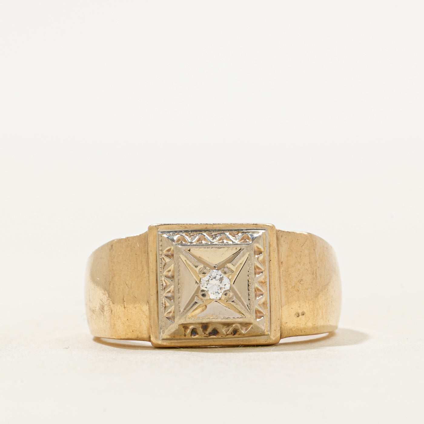 Diamond X Engraved Signet Ring | SZ 7.5