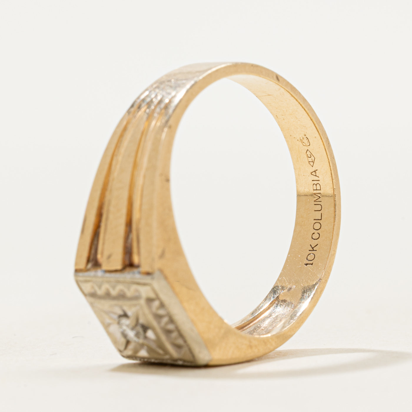Two Tone Diamond Grooved Ring | SZ 9.5