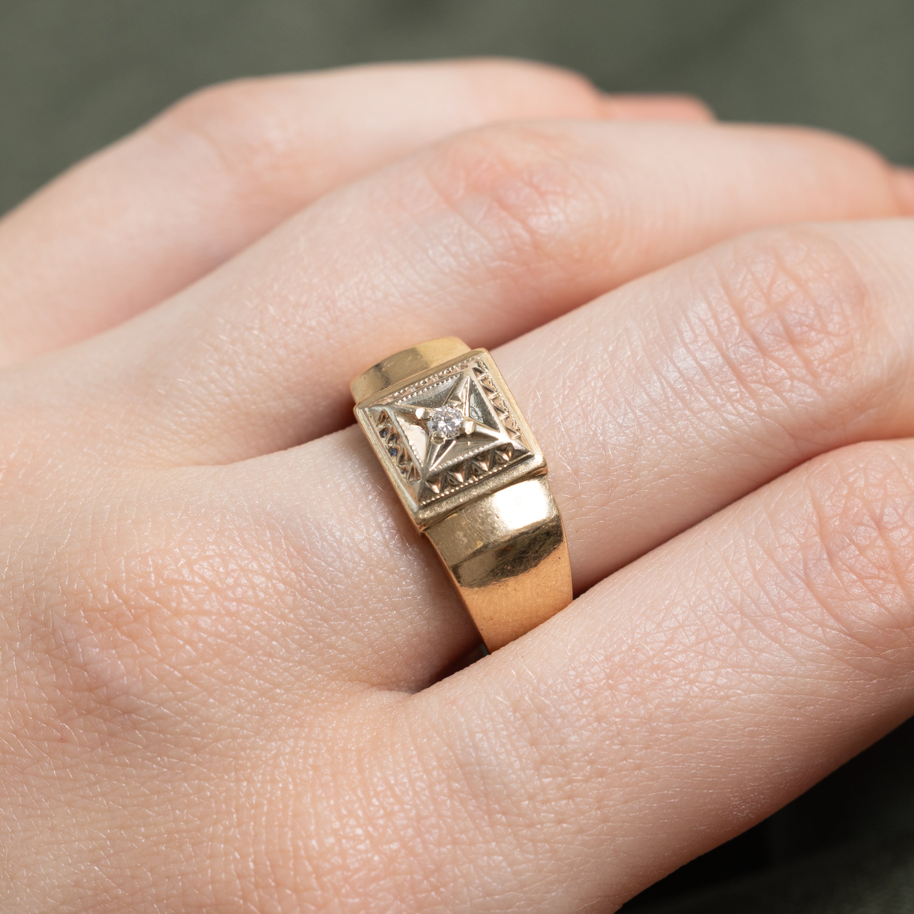 Diamond X Engraved Signet Ring | SZ 7.5