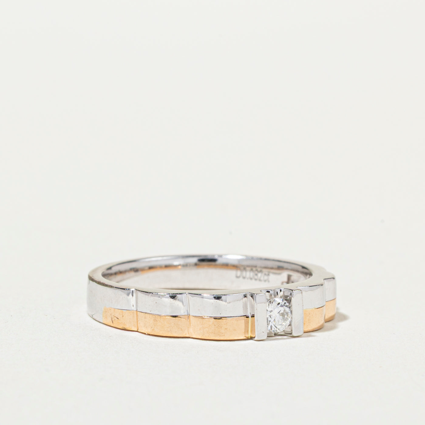 18k Two Tone Gold Tension Set Diamond Scalloped Band | SZ 6.25