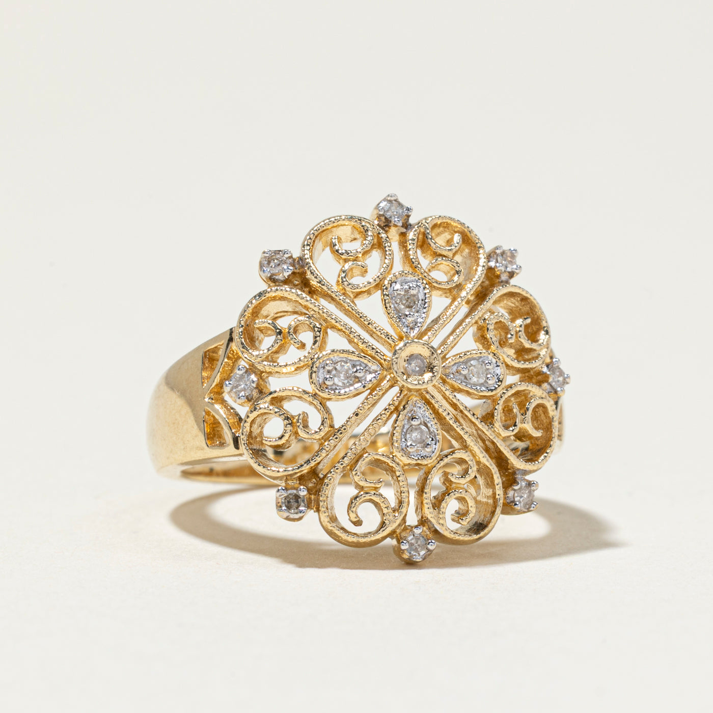 Diamond Scrollwork Cocktail Ring | SZ 6.5