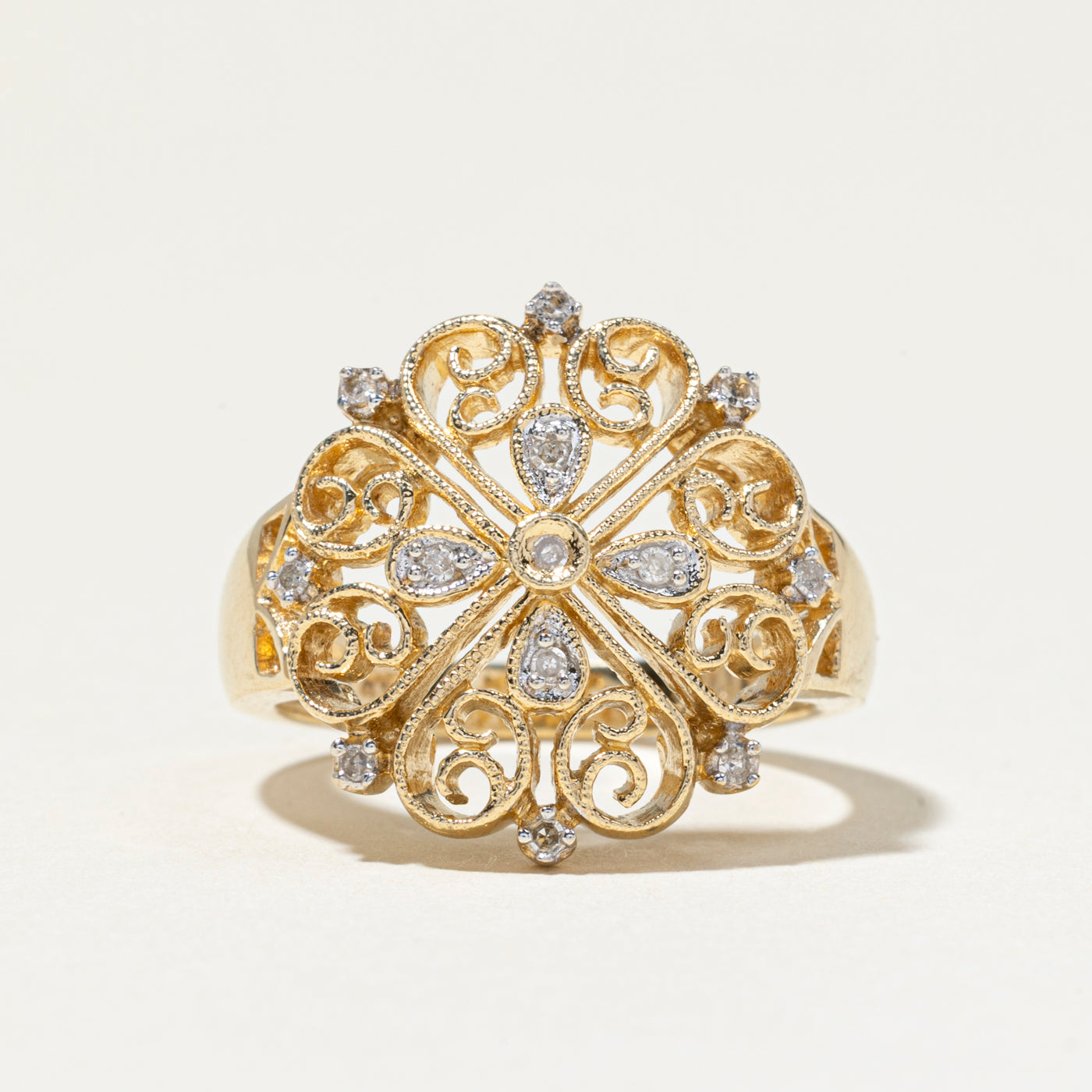Diamond Scrollwork Cocktail Ring | SZ 6.5
