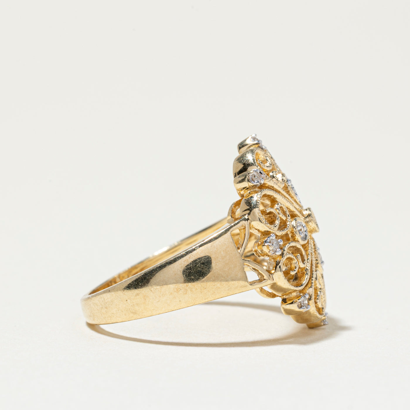 Diamond Scrollwork Cocktail Ring | SZ 6.5