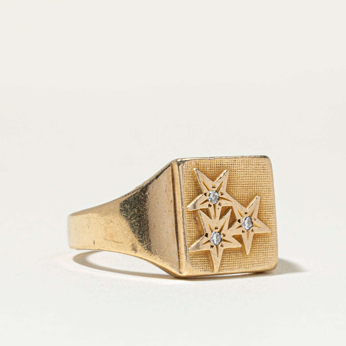 Diamond Three Star Signet Ring | SZ 10.75