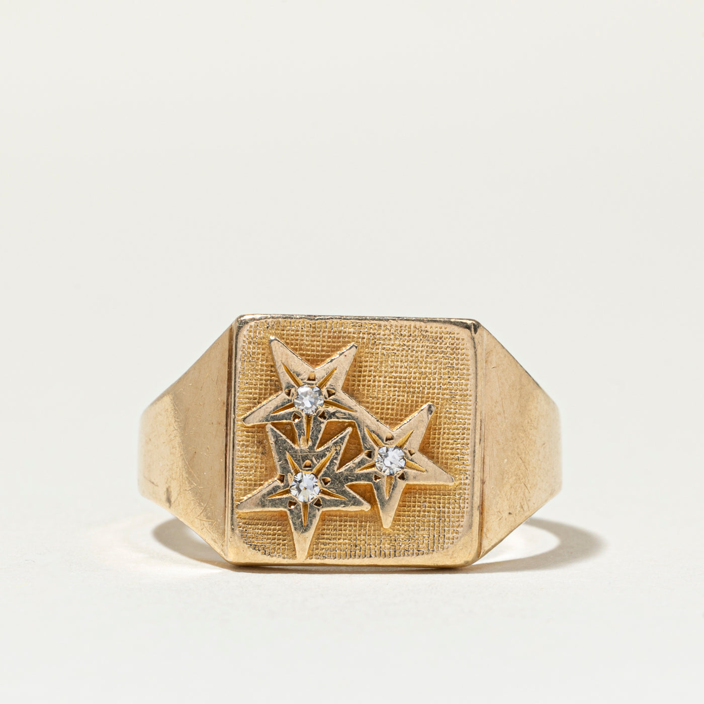 Diamond Three Star Signet Ring | SZ 10.75