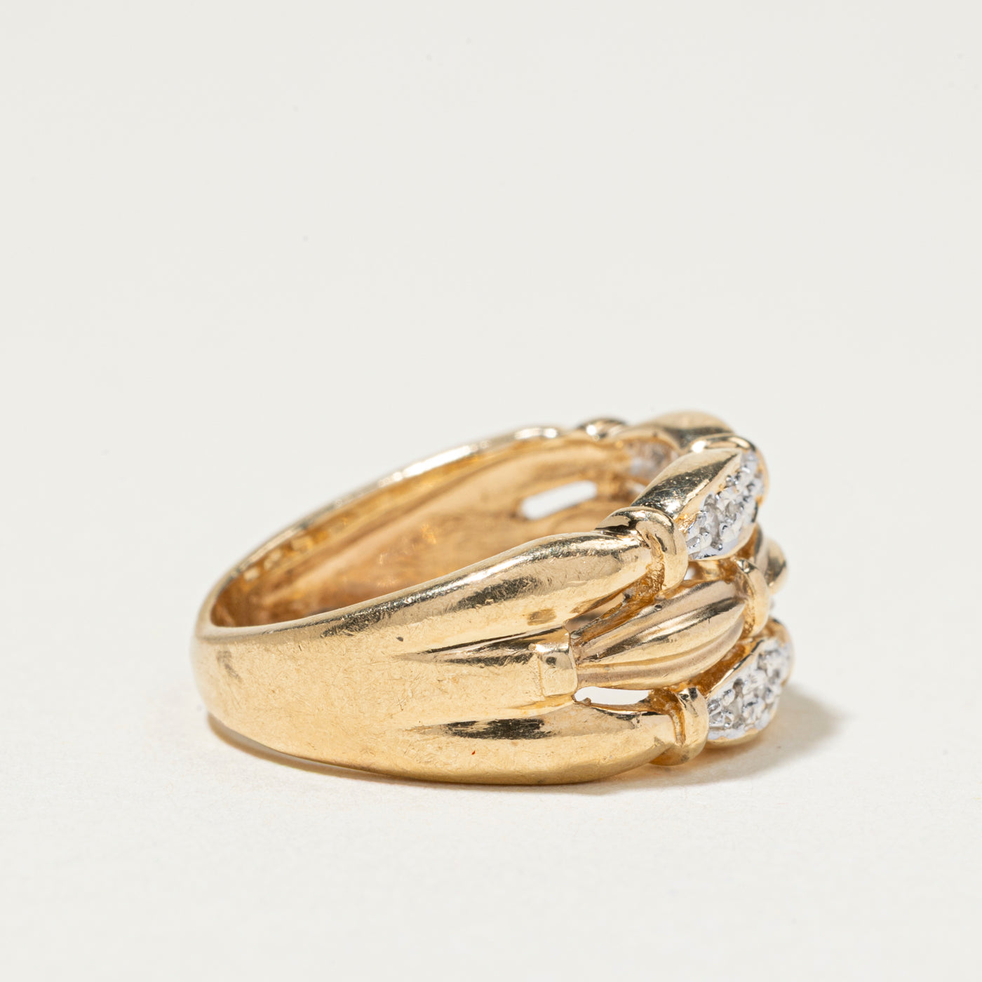 Pave Set Diamond Textured Ring | SZ 4.75