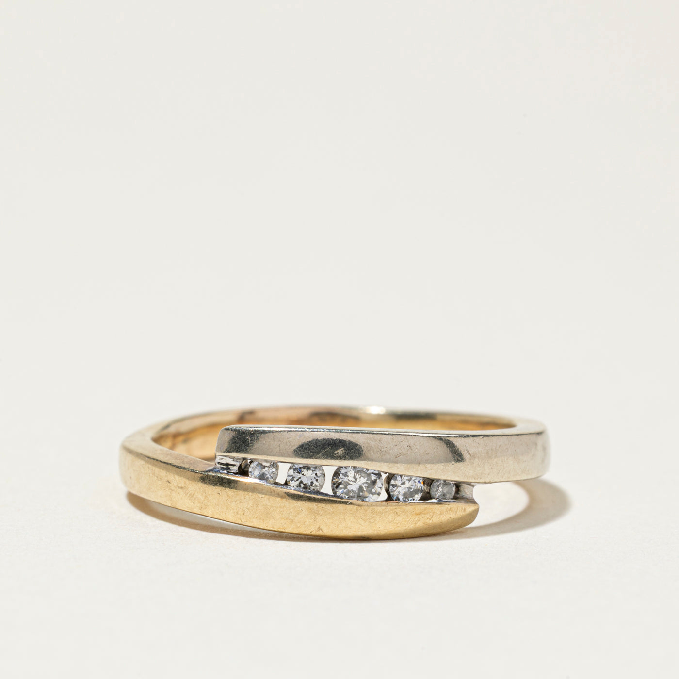 Two Tone Gold Channel Set Diamond Bypass Ring | SZ 9.5