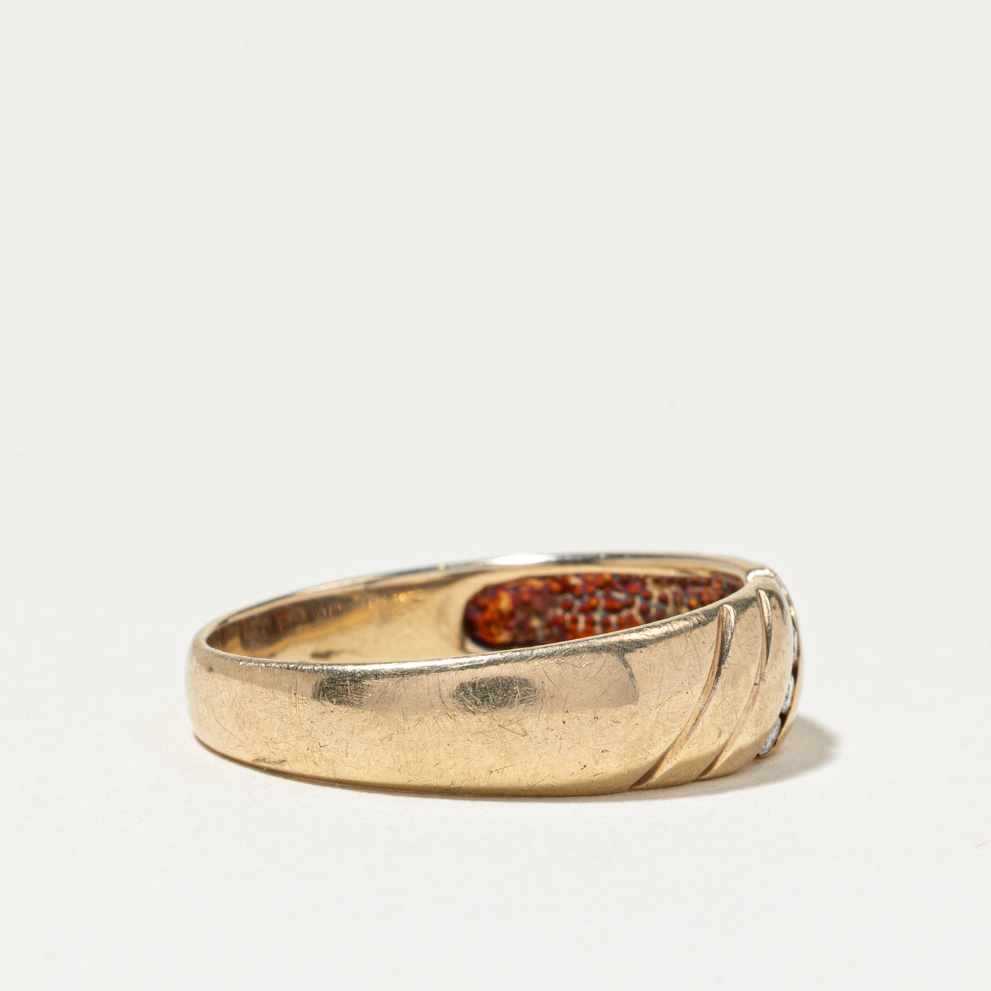 Diagonal Channel Set Diamond Grooved Band | SZ 11.5