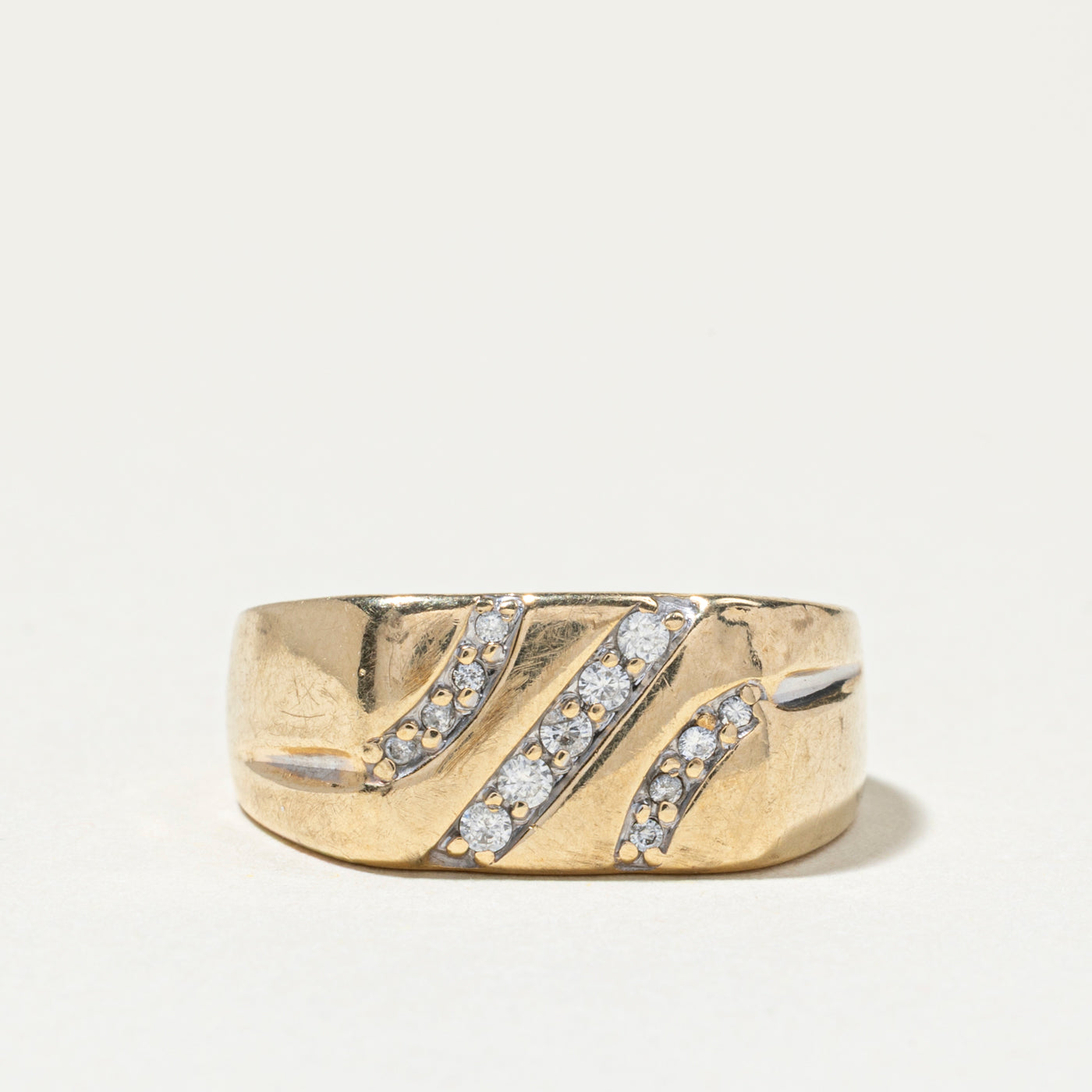 Diagonal Set Diamond Chunky Signet Ring | SZ 7